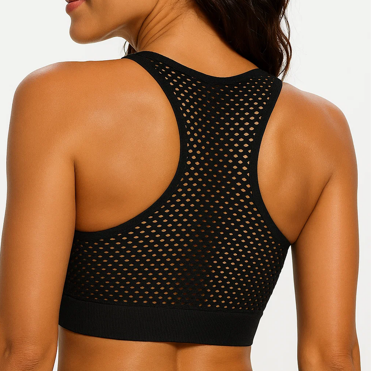 WQD Sports Bra for Women Zip Front High Support Wireless Padded Strappy Black Mesh Back Athletic Yoga Workout Bra