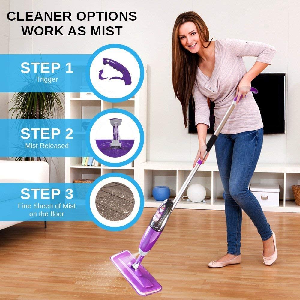 Clnez Floor Spray Mop Included Refillable 700Ml Capacity Bottle and Reusable Machine Washable Microfiber Pad