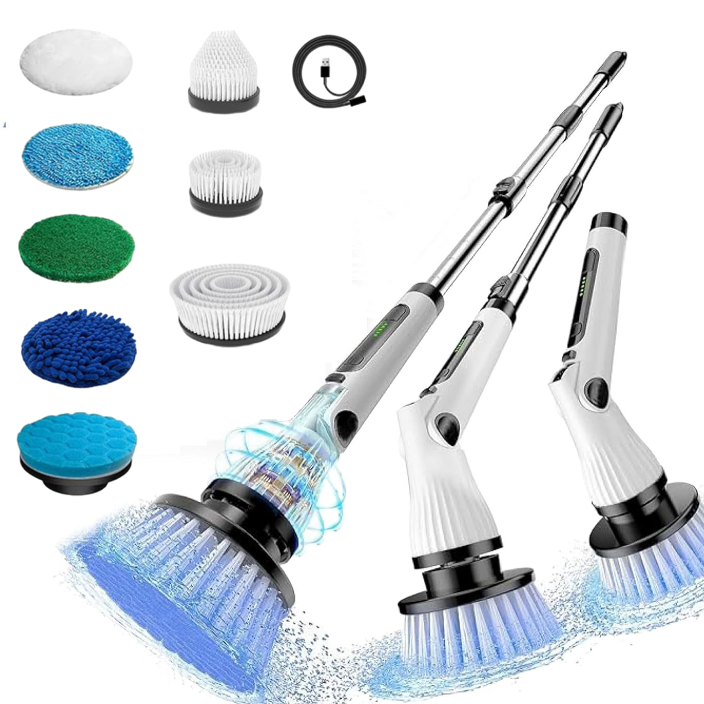 Electric Spin Scrubber, ClnEZ Cordless Cleaning Brush Waterproof with Replaceable Brush Heads, 54.7 inch Adjustable Extension Arm for Bathroom Tub Tile Floor