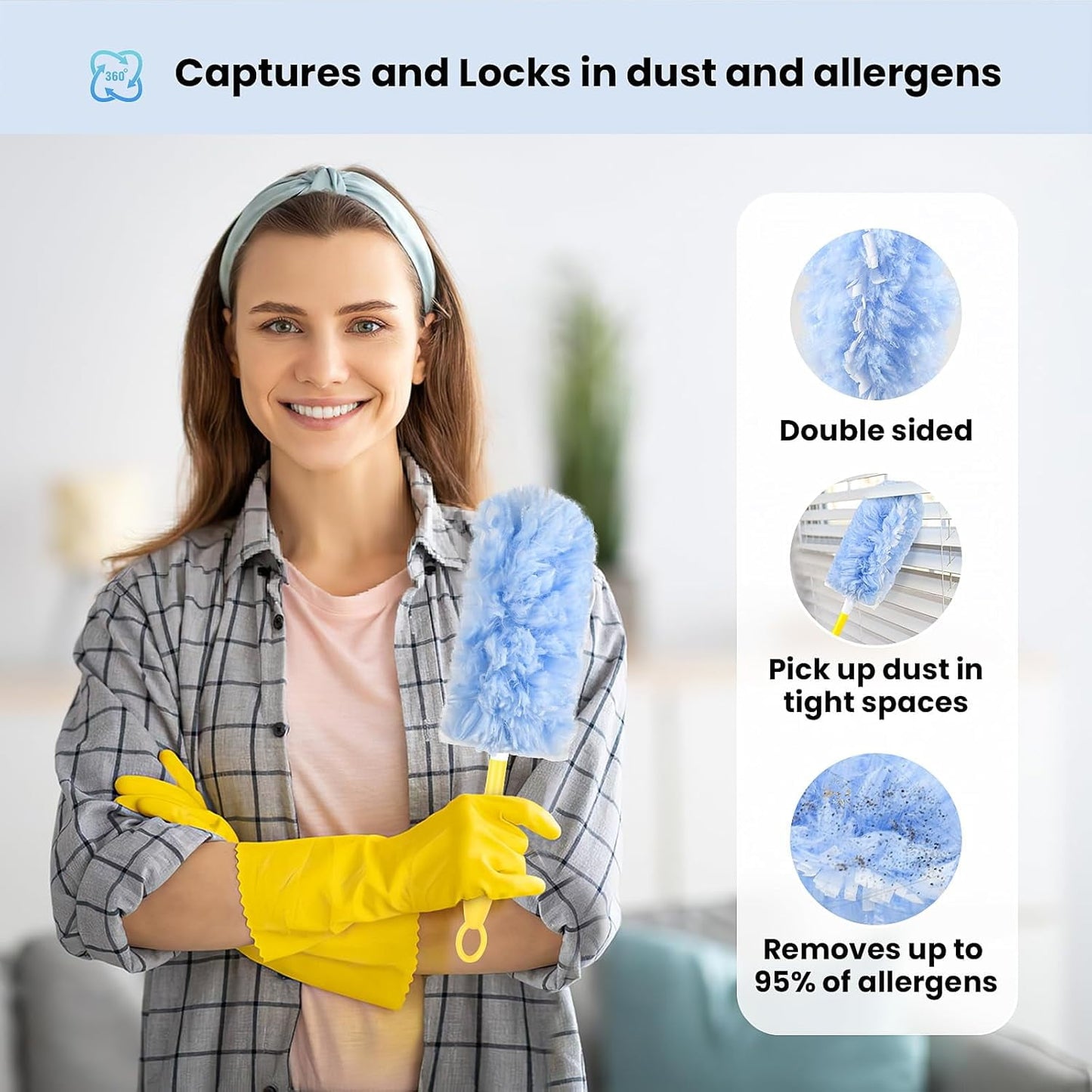 30 Count Heavy Duty Duster Compatible with Swiffer Duster, Disposable Microfiber Duster Refills with 1 Short Handle and 1 Extendable Handle