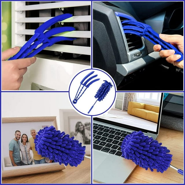 Clnez Microfibre Duster for high Ceilings, Duster for Cleaning Fan Cobweb, 100" Telescopic Extension Pole kit, Reusable Duster, Washable Lightweight Duster for Ceiling Fan webs, Blinds