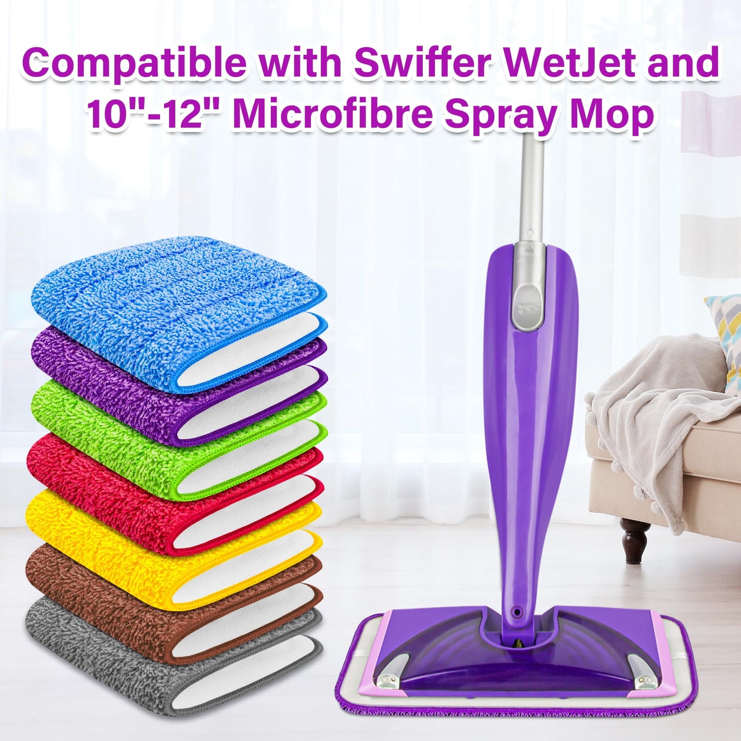 6-Pack Reusable Mop Pads for WetJet – Machine Washable Microfiber Wet Mop Refills for 12" Spray Mops – Durable Cleaning Pads for Hardwood, Tile, Laminate & More – Washable 100+ Times