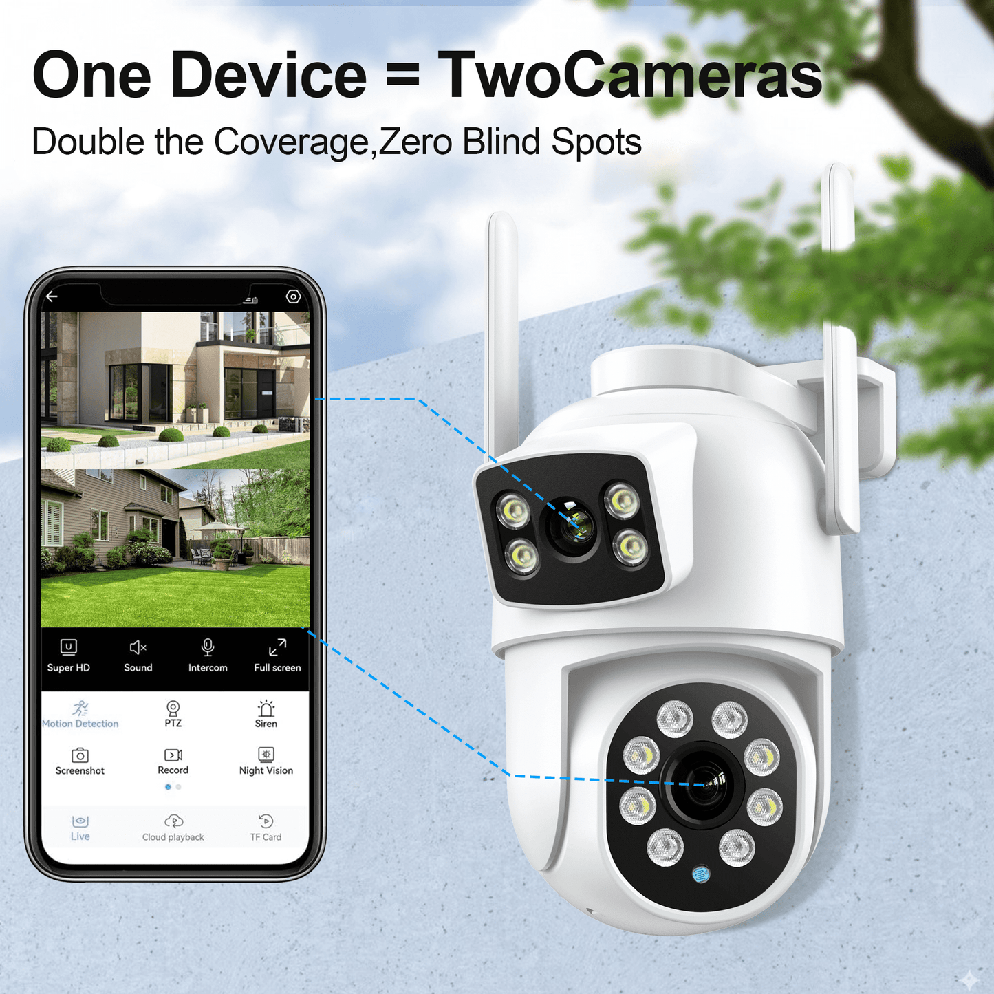 2Pack 4K Indoor/Outdoor Smart Security Camera, 2.4G&5G WiFi with Night Vision, Dual-Screen Display, 2-Way Talk, Human Detection, Motion Tracking, Cloud & SD Card