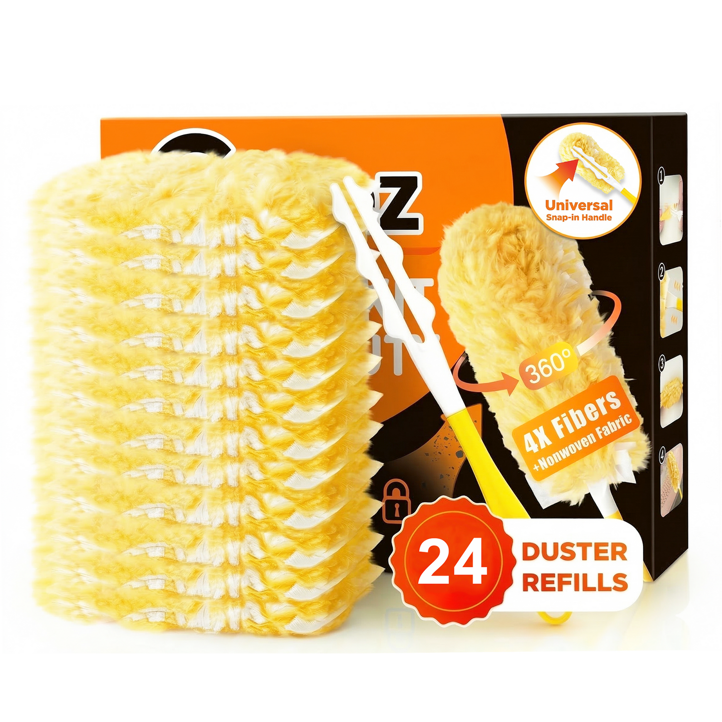 Heavy Duty Duster Refills, 24 pcs with Handle & Extendable Handle*1 , Multisurface 360° Dusters with 4X Microfibers
