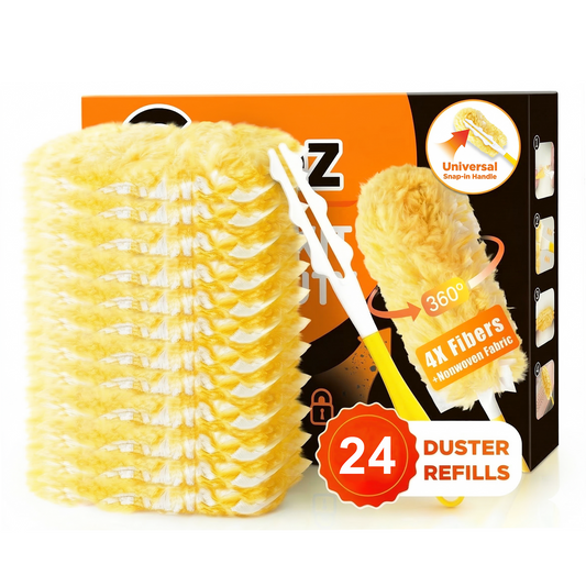 Heavy Duty Duster Refills, 24 pcs with Handle & Extendable Handle*1 , Multisurface 360° Dusters with 4X Microfibers