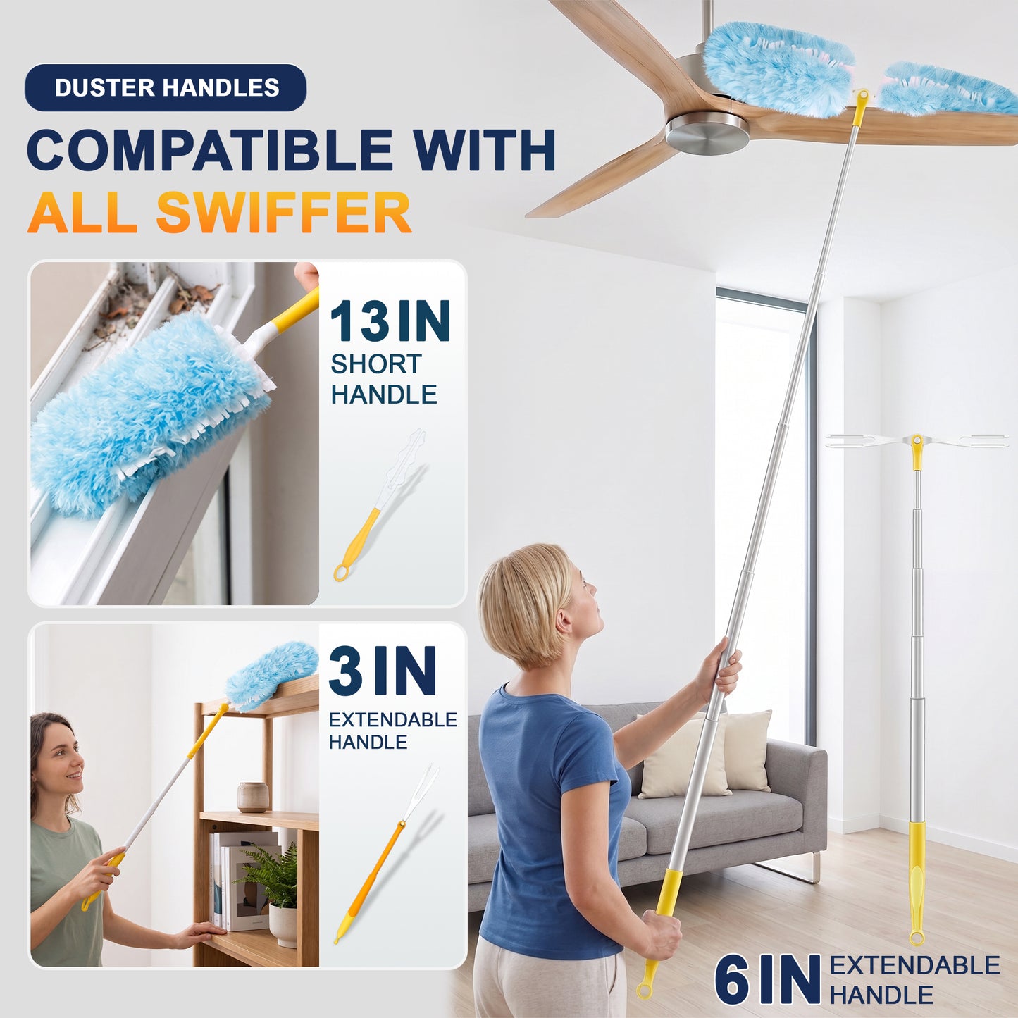 Heavy Duty Duster Refills, 24 Count Duster Refills with Handle, Multisurface 360° Dusters with 4X Microfibers