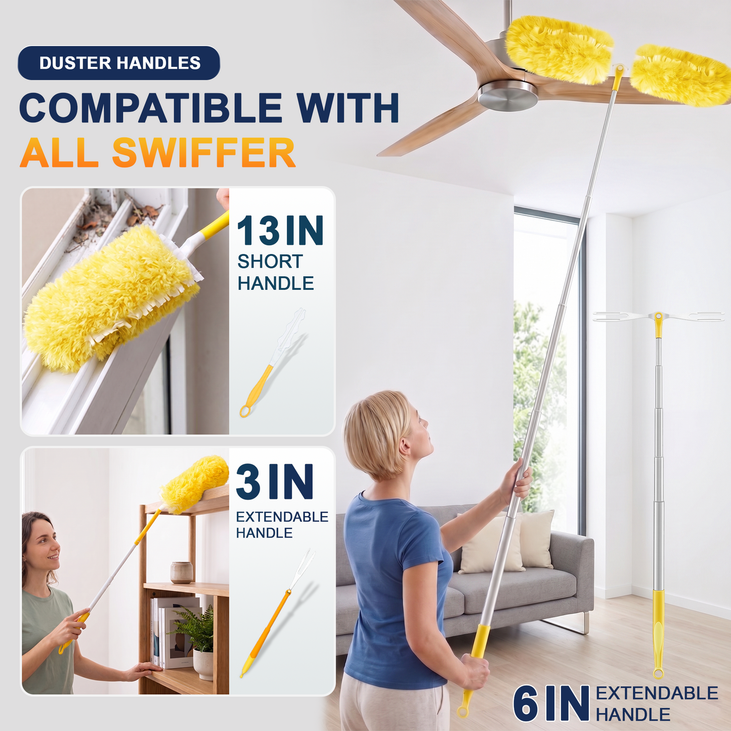 Heavy Duty Duster Refills, 24 pcs with Handle & Extendable Handle*1 , Multisurface 360° Dusters with 4X Microfibers