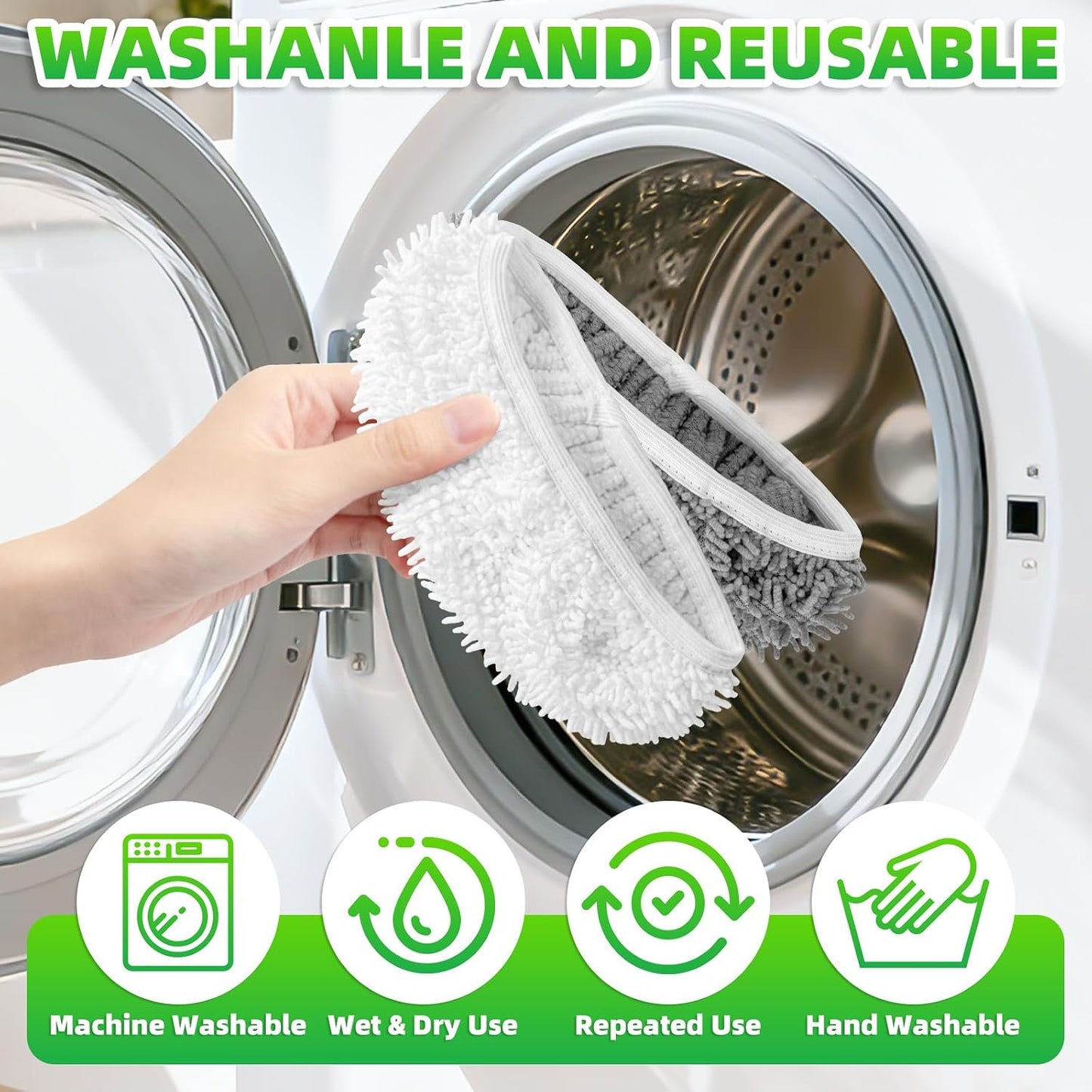12 Pack Reusable Mop Pads Compatible with SwifferSweeper Mop, Wet and Dry Chenille Sweeping Cloths, Washable Pads Refill, Microfiber Pads for Multi-Surface/Hardwood Floor Cleaning (Gray, White)