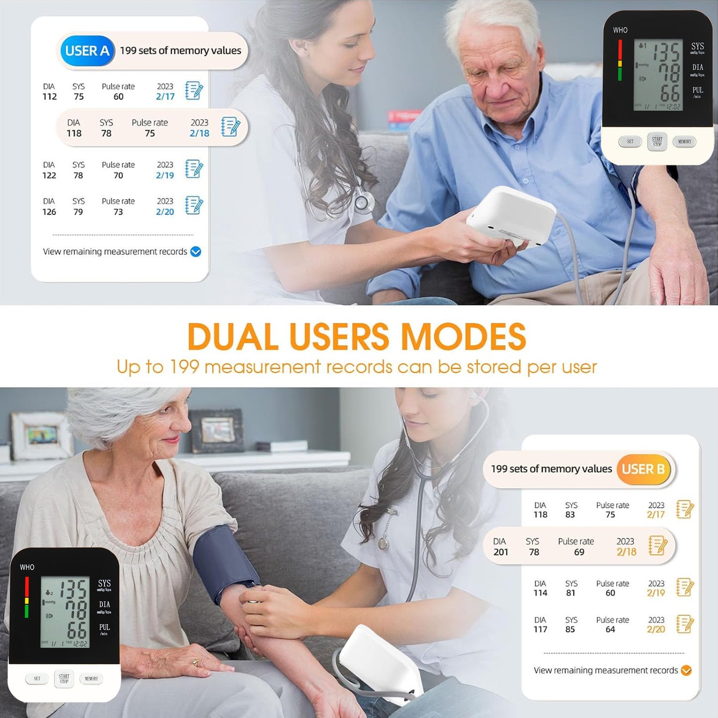 Auzui Blood Pressure Monitor ,UMMLUV Upper Arm Blood Pressure Monitor BP Machine, Accurate Automatic High Blood Pressure Machine with USB Cable, Pulse Rate Monitor for Home Use