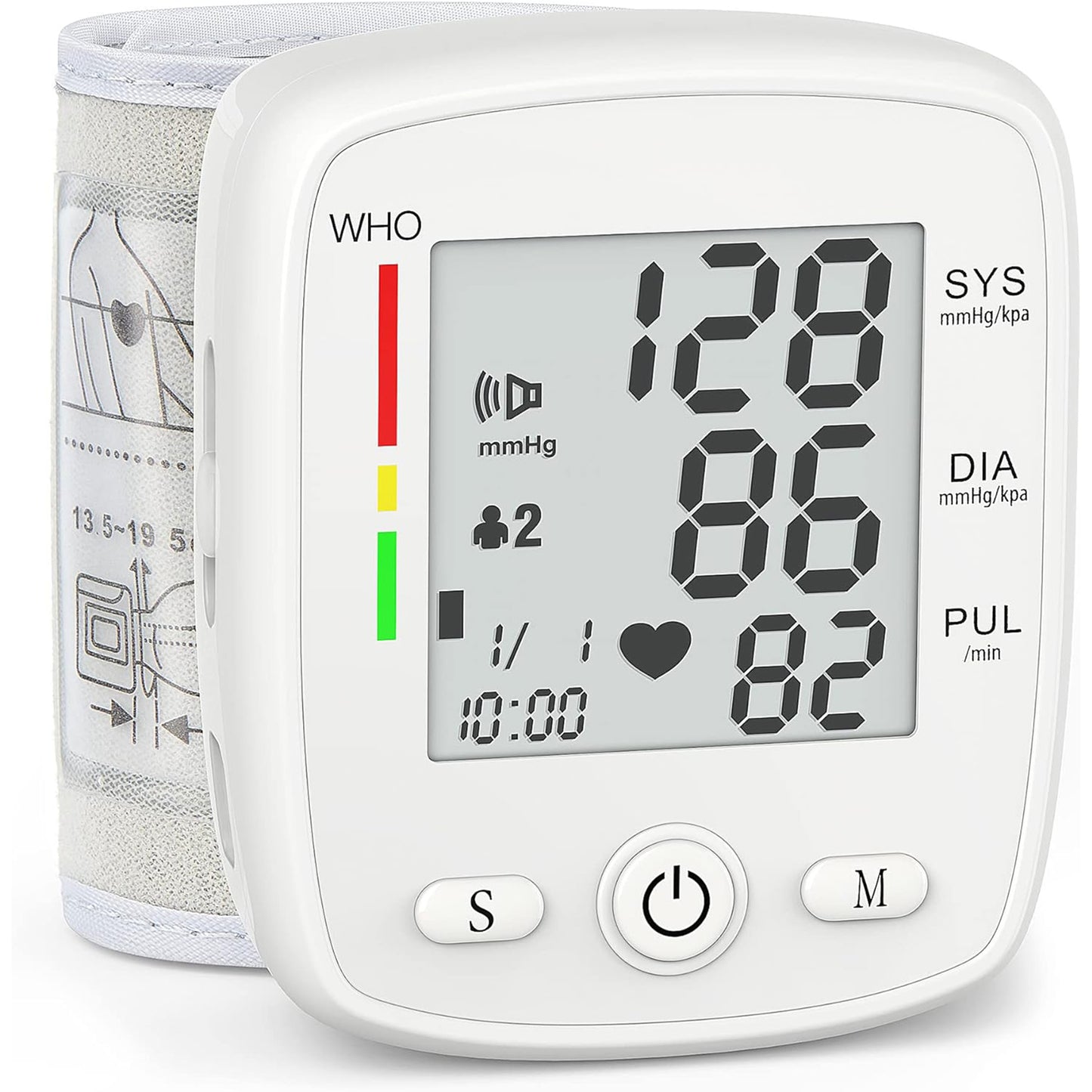 Auzui Blood Pressure Monitor, UMMLUV Wrist Pressure LED Display Automatic Voice Pulsometer Sphygmomanometer, Rechargable Heart Health BP Monitor for Home Travel Use,White