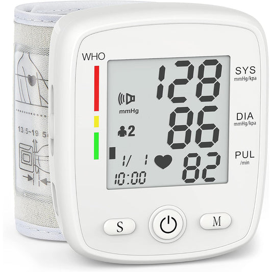 Auzui Blood Pressure Monitor, UMMLUV Wrist Pressure LED Display Automatic Voice Pulsometer Sphygmomanometer, Rechargable Heart Health BP Monitor for Home Travel Use,White
