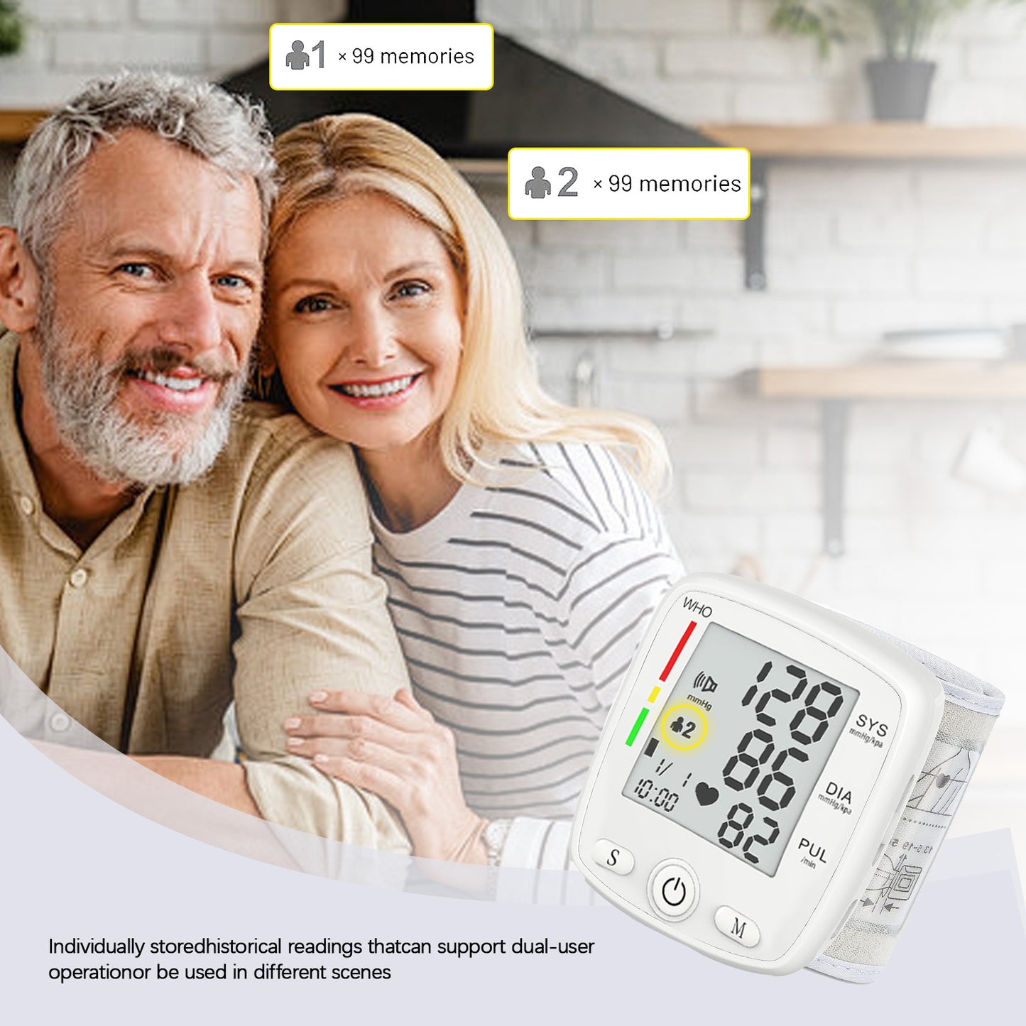 Auzui Blood Pressure Monitor, UMMLUV Wrist Pressure LED Display Automatic Voice Pulsometer Sphygmomanometer, Rechargable Heart Health BP Monitor for Home Travel Use,White