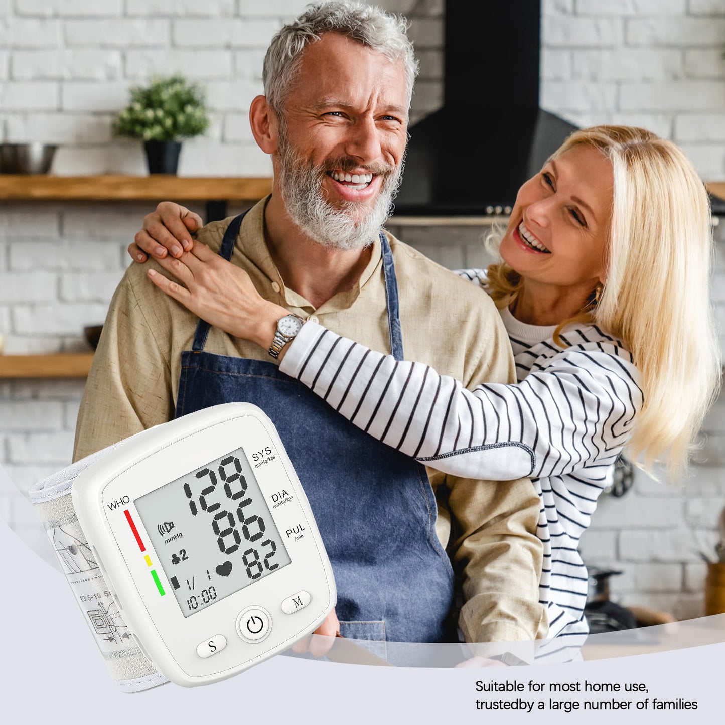 Auzui Blood Pressure Monitor, UMMLUV Wrist Pressure LED Display Automatic Voice Pulsometer Sphygmomanometer, Rechargable Heart Health BP Monitor for Home Travel Use,White