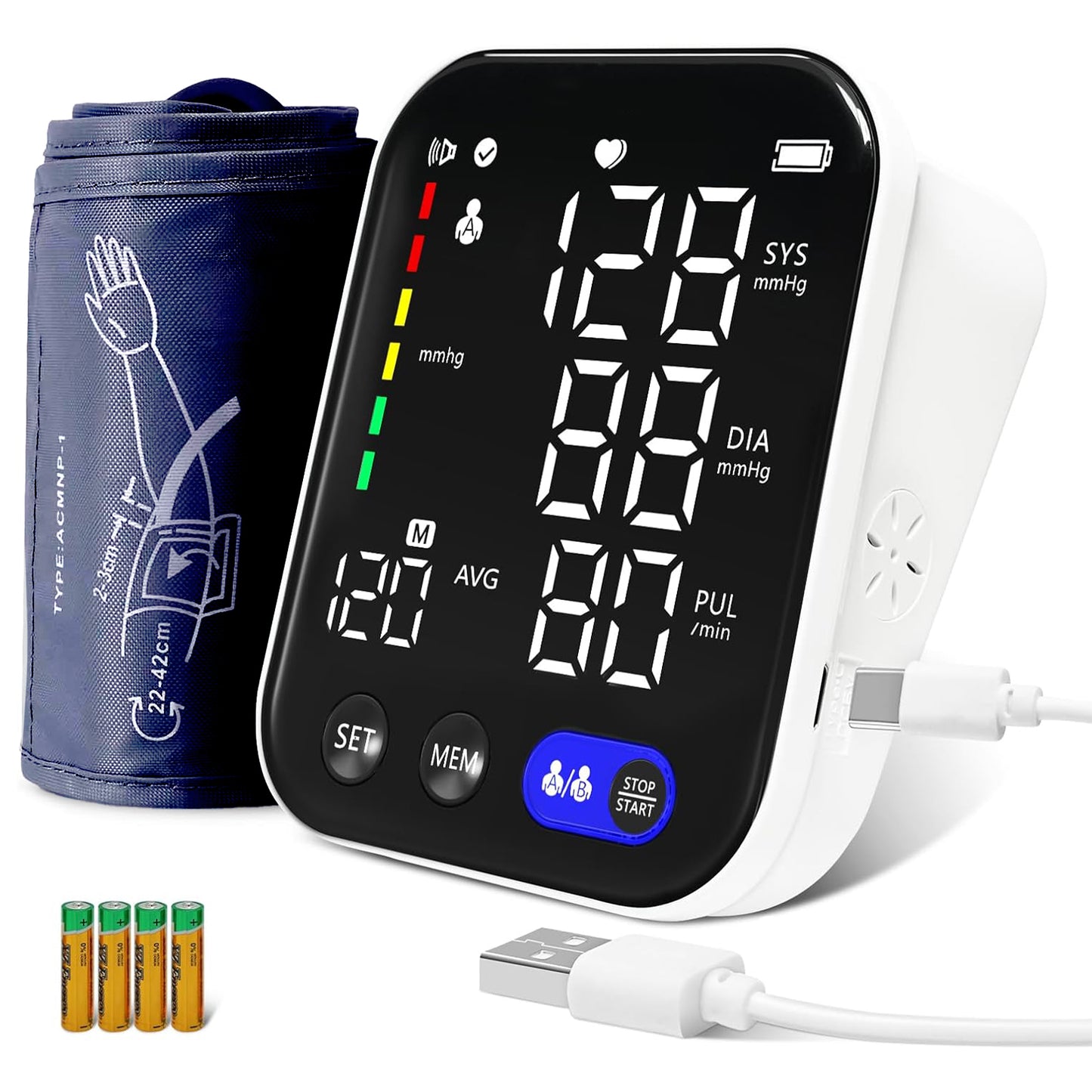 Auzui Blood Pressure Monitor ,UMMLUV Upper Arm Blood Pressure Monitor BP Machine, Accurate Automatic High Blood Pressure Machine with USB Cable, Pulse Rate Monitor for Home Use