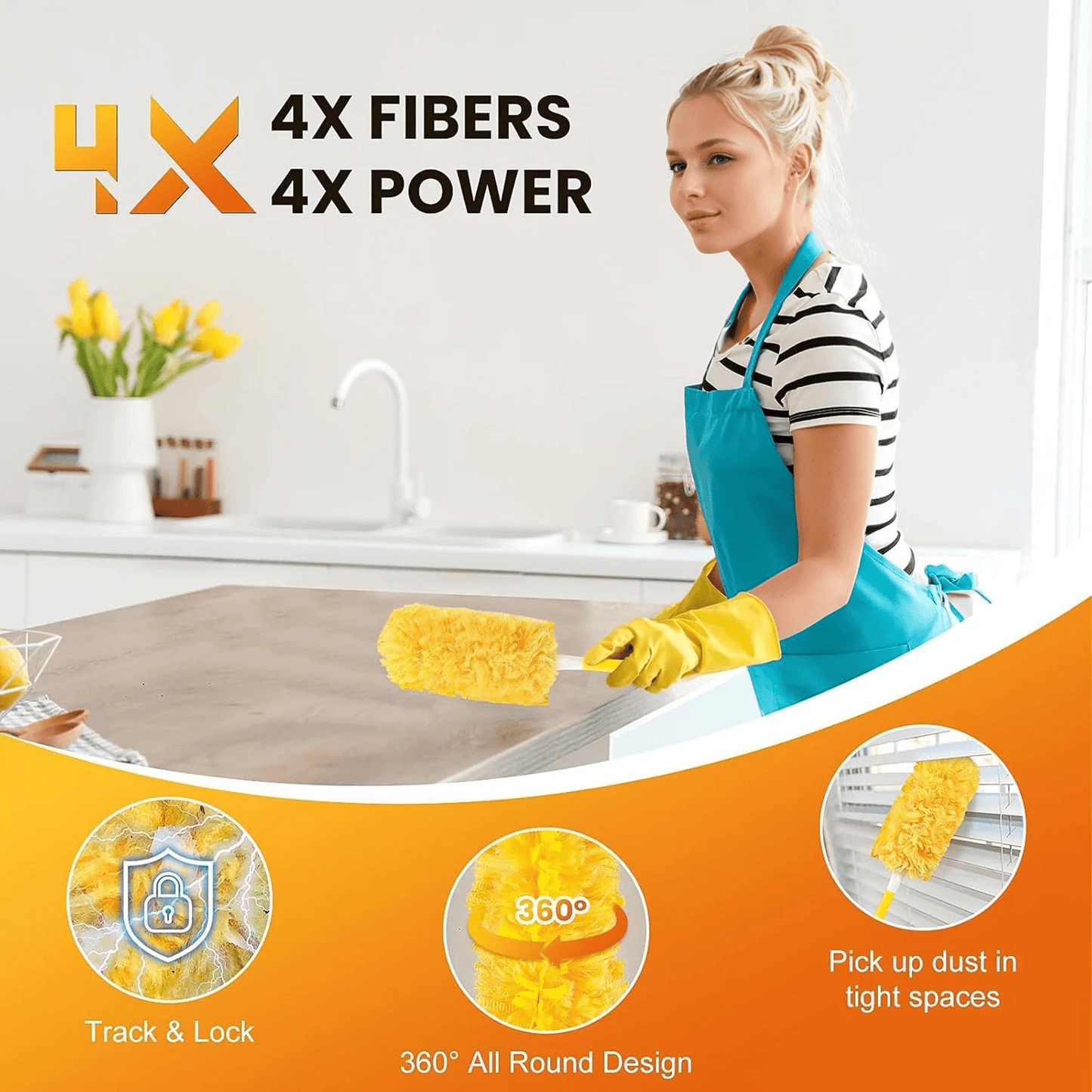 Clnez Heavy Duty Duster Refills for SwifferDuster, 30 pcs with Handle & Extendable Handle*1 , Multisurface 360° Dusters with 4X Microfibers
