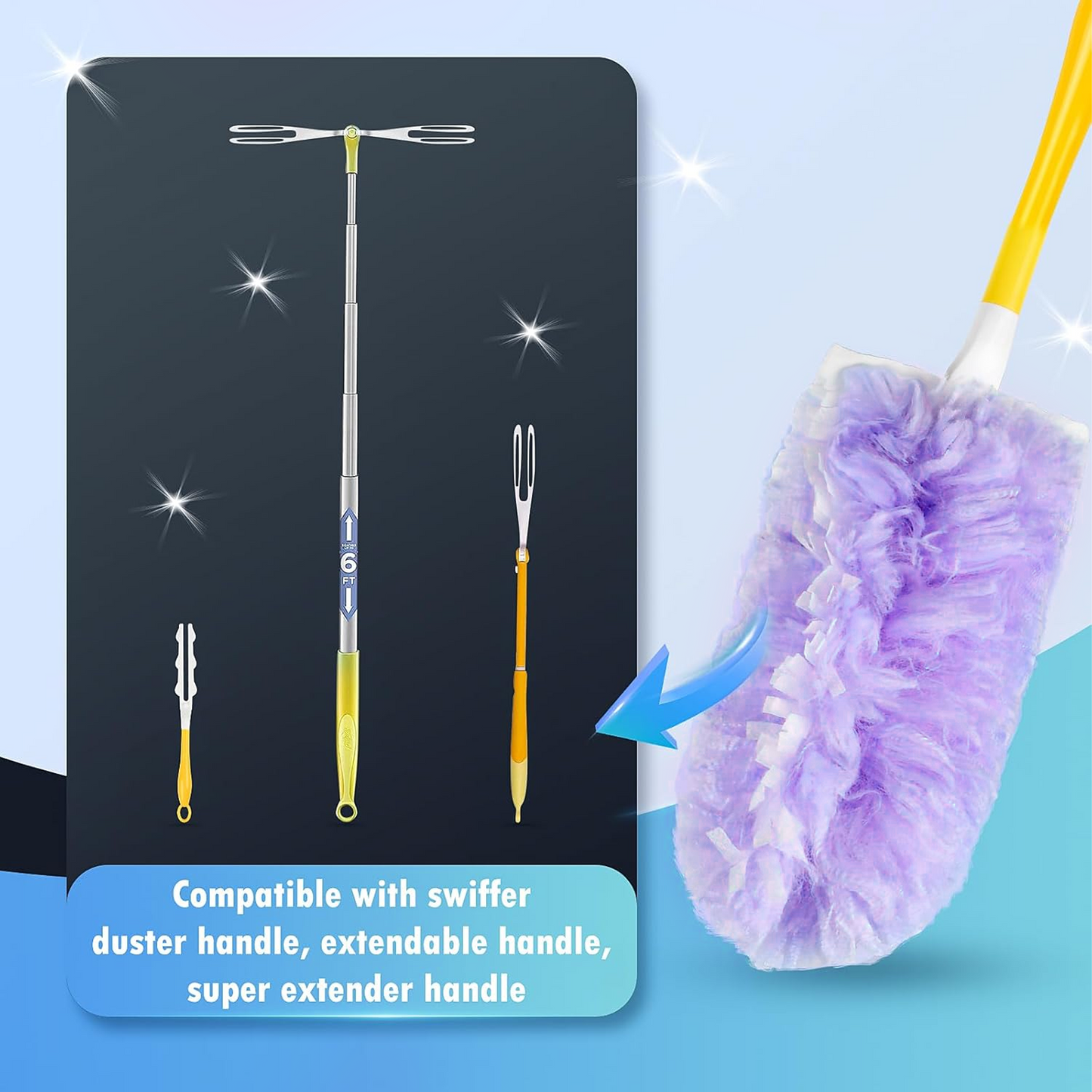 Clnez Duster Refills 360 for Swiffer 30 pcs & Handle & Extendable Handle*1 Disposable Feather Duster Multi Surface Refills(Purple)