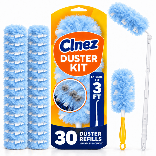 30 Count Heavy Duty Duster Compatible with Swiffer Duster, Disposable Microfiber Duster Refills with 1 Short Handle and 1 Extendable Handle