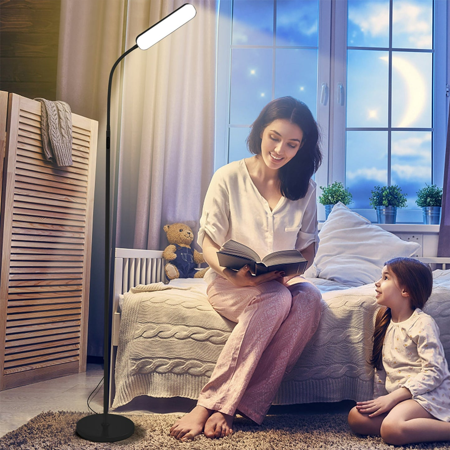 PAZZO Led Floor Lamp with 4 Color Temperature and Stepless Dimmer, Remote and Touch Control Floor Lamp, Adjustable Gooseneck Standing Lamp for Living Room