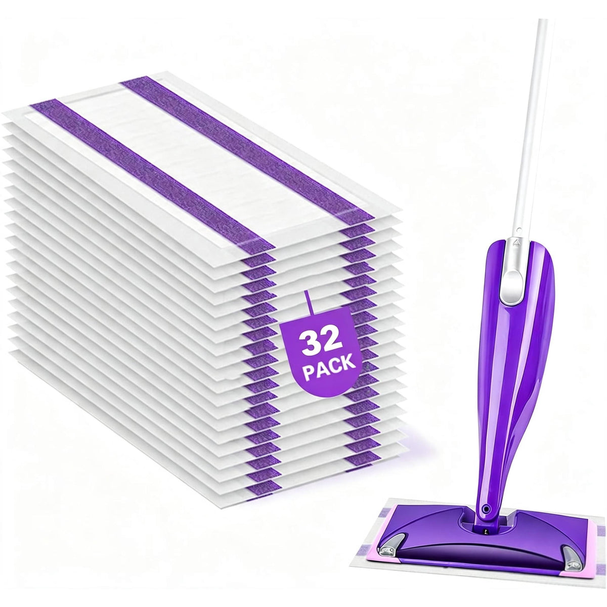 32 Pack Disposable Wet Jet Mop Pads, Compatible with Swiffers WetJet Refills, Thick & Absorbent Microfiber for Multi-Surface Floor Cleaning