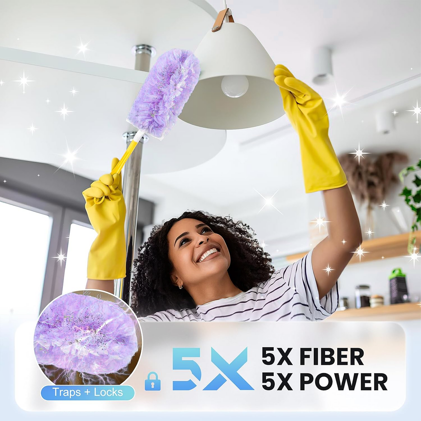 Clnez Duster Refills 360 for Swiffer 30 pcs & Handle & Extendable Handle*1 Disposable Feather Duster Multi Surface Refills(Purple)