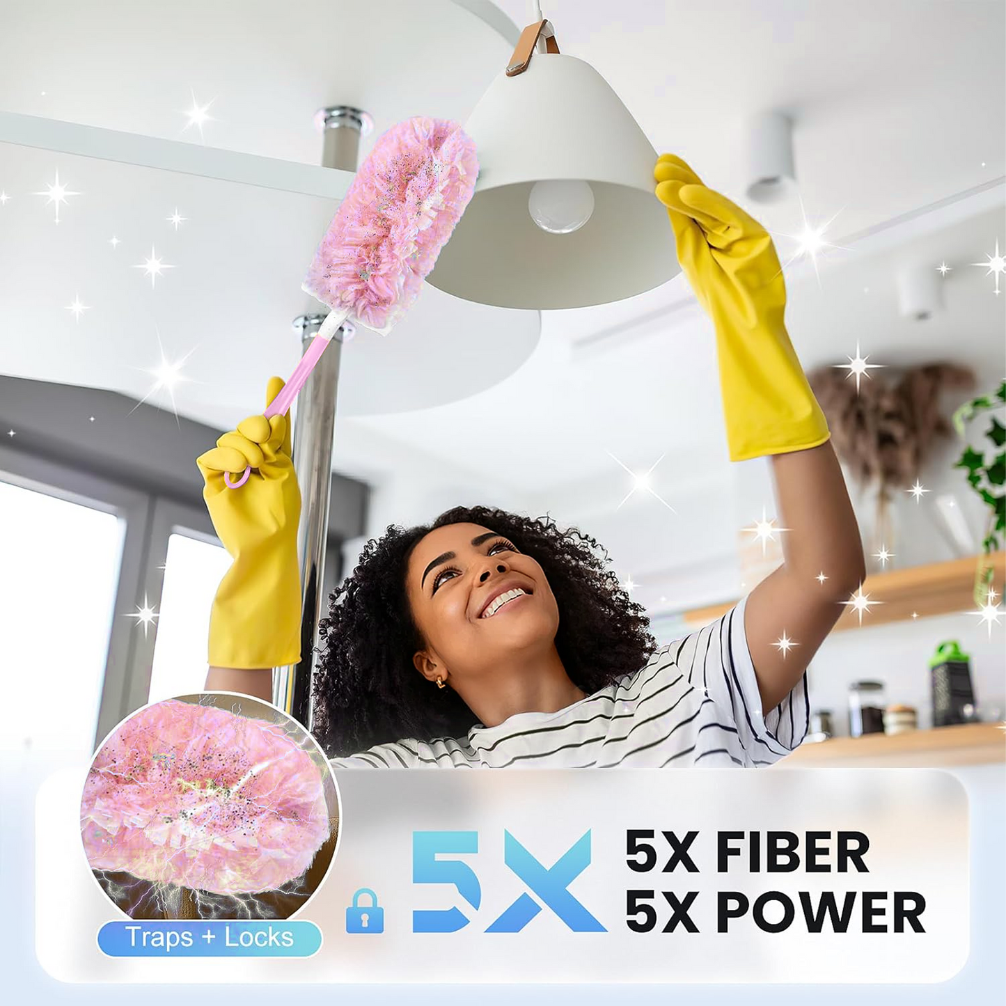 Clnez Duster Refills 360 for Swiffer 30 pcs & Handle & Extendable Handle*1 Disposable Feather Duster Multi Surface Refills(Pink)