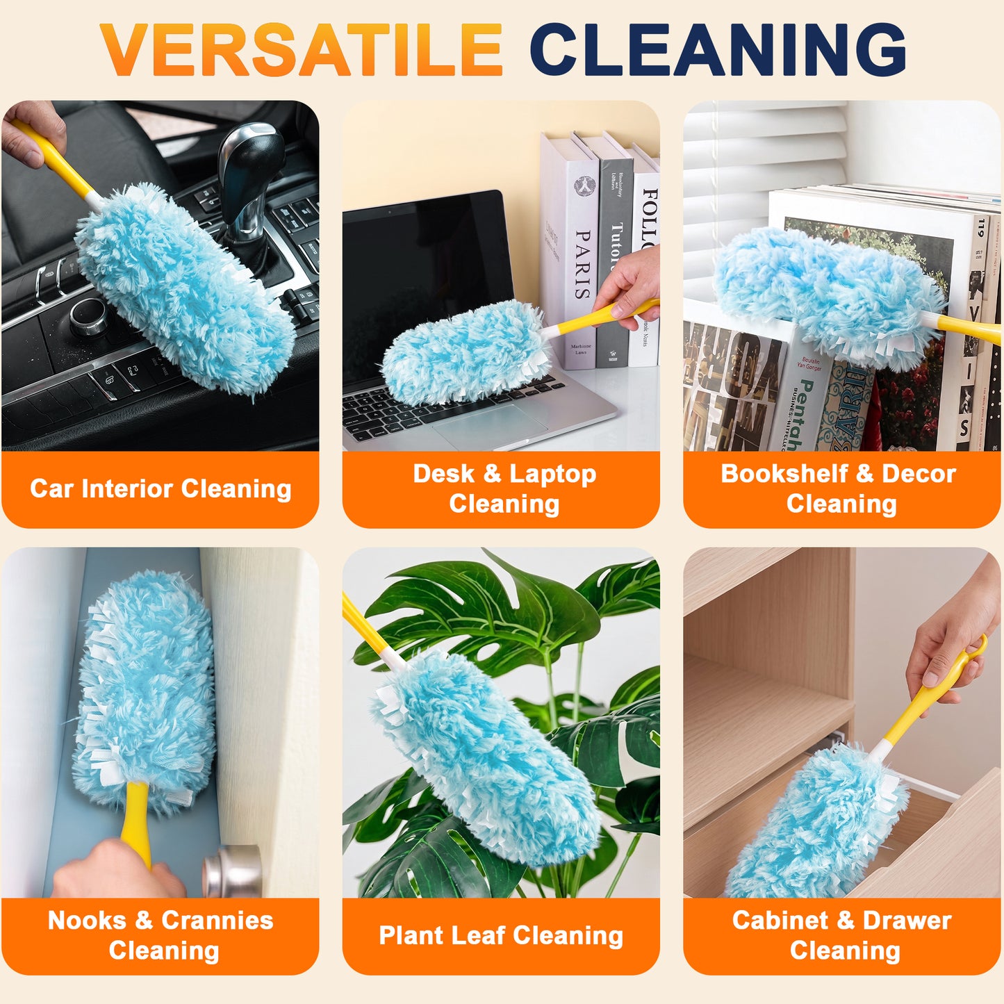 Heavy Duty Duster Refills, 24 Count Duster Refills with Handle, Multisurface 360° Dusters with 4X Microfibers