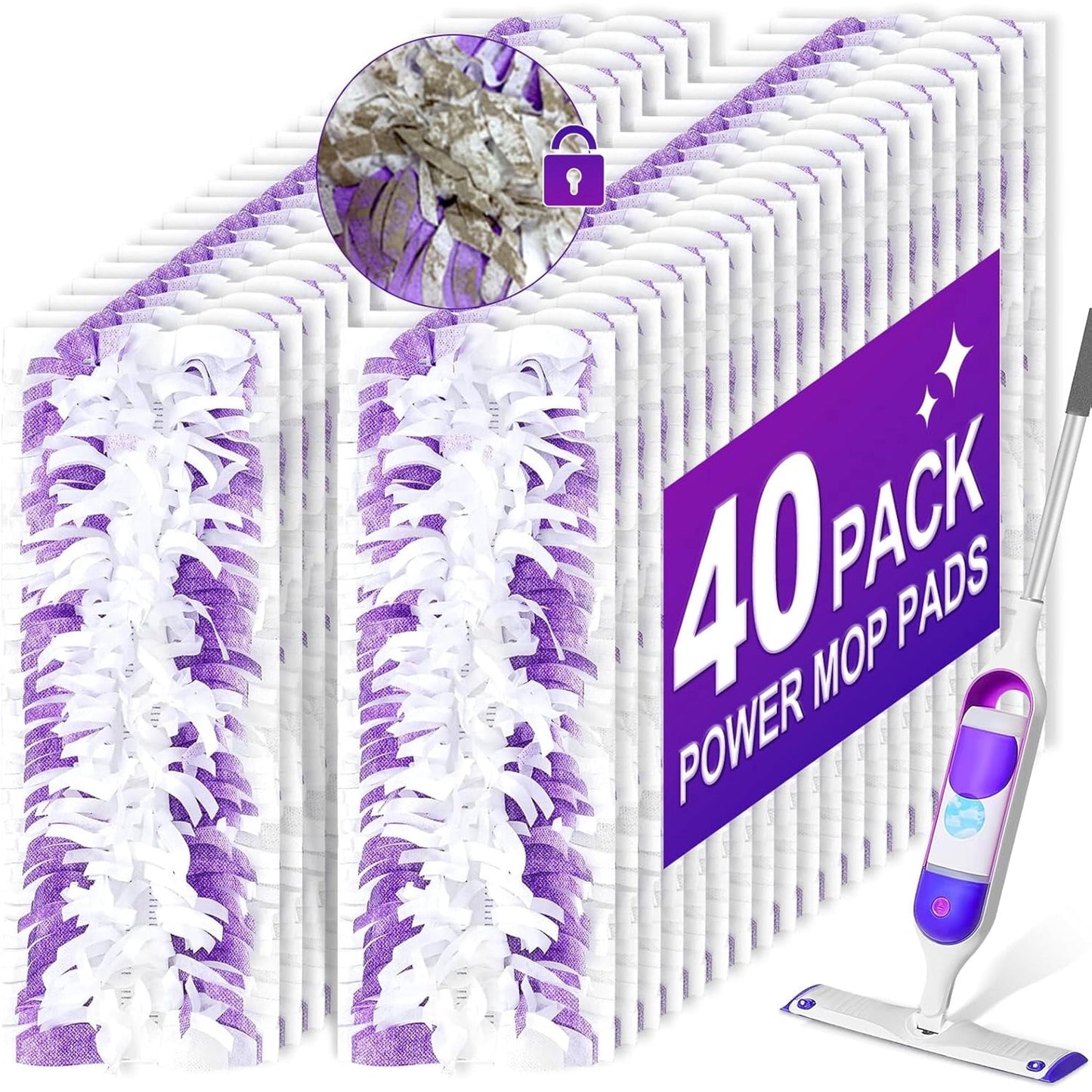 40 Pack Disposable Power Mop Pads for SwifferPower Mop Pads,Compatible with SwifferPower Mop Refills,Thickened Multi-Surface Replacement for SwifferWet Pads Refill on All Finished Floors