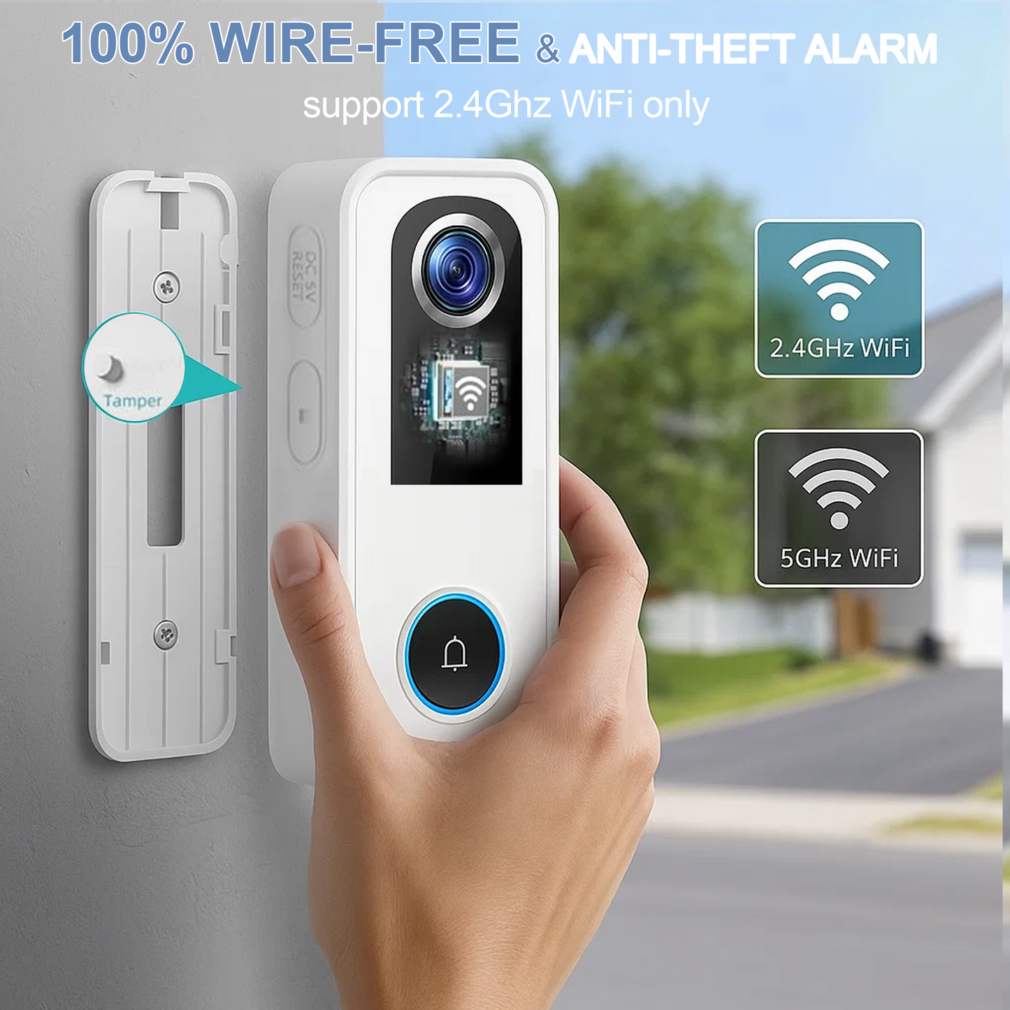 Rebelduck 2K Wireless Video Doorbell with Chime, AI Human Detection, 2-Way Talk, Voice Changer, Night Vision, Weatherproof, SD/Cloud Storage, No Monthly Fee
