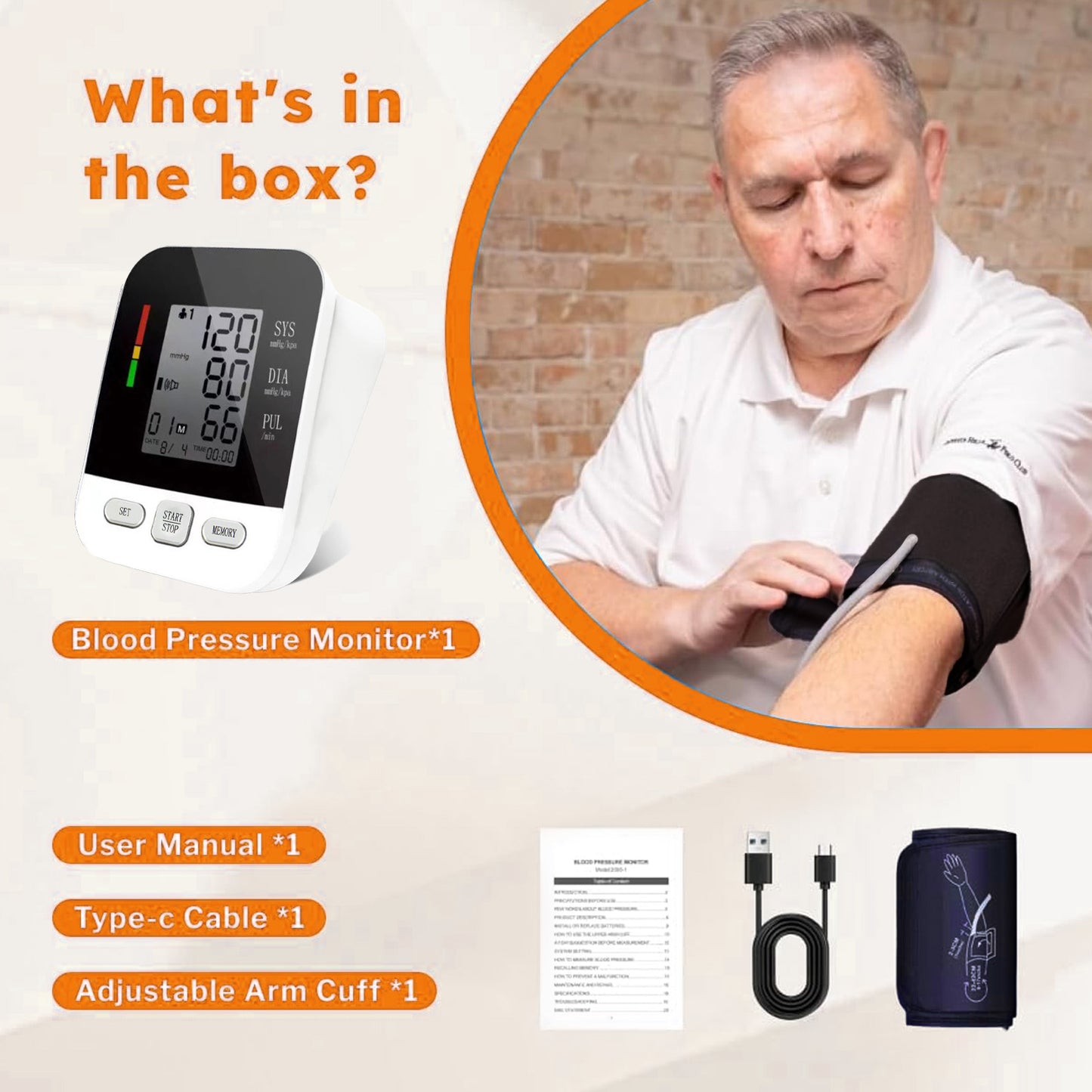 Auzui Blood Pressure Monitor ,UMMLUV Upper Arm Blood Pressure Monitor BP Machine, Accurate Automatic High Blood Pressure Machine with USB Cable, Pulse Rate Monitor for Home Use