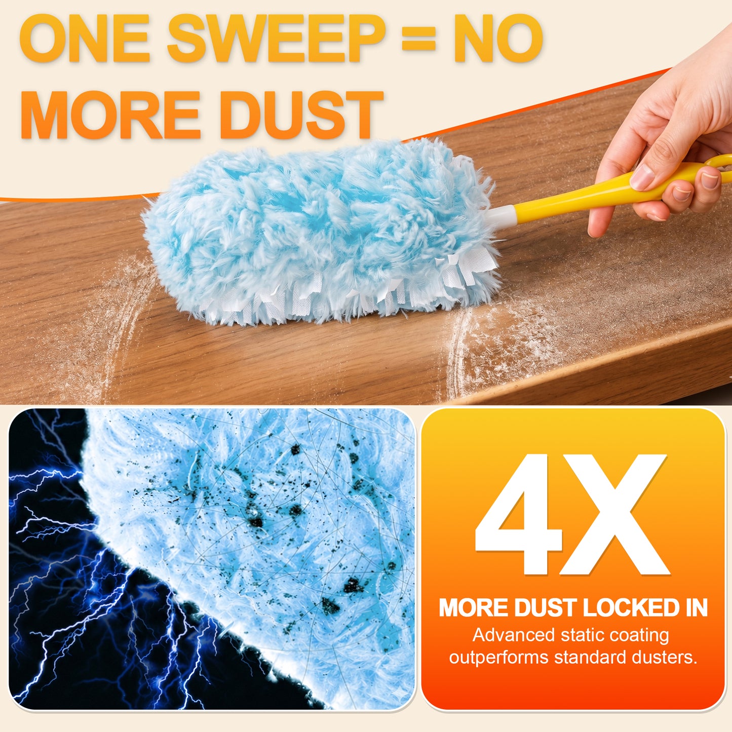 Heavy Duty Duster Refills, 24 Count Duster Refills with Handle, Multisurface 360° Dusters with 4X Microfibers