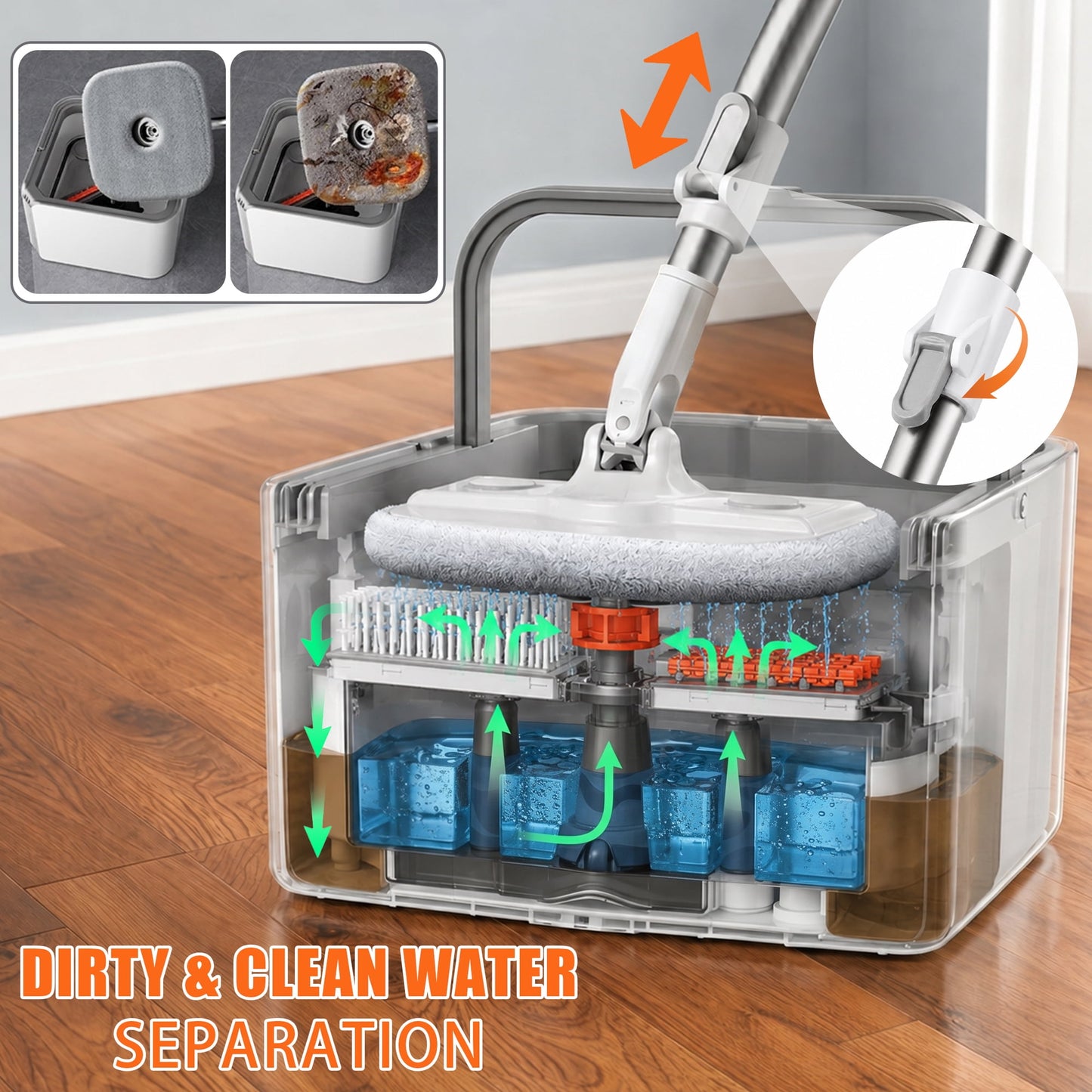 Mop and Bucket Set, Easy-to-use Spin Mop with Separate Dirty Water System, Deep-Cleaning Mops for Floors, Versatile Mops for Walls