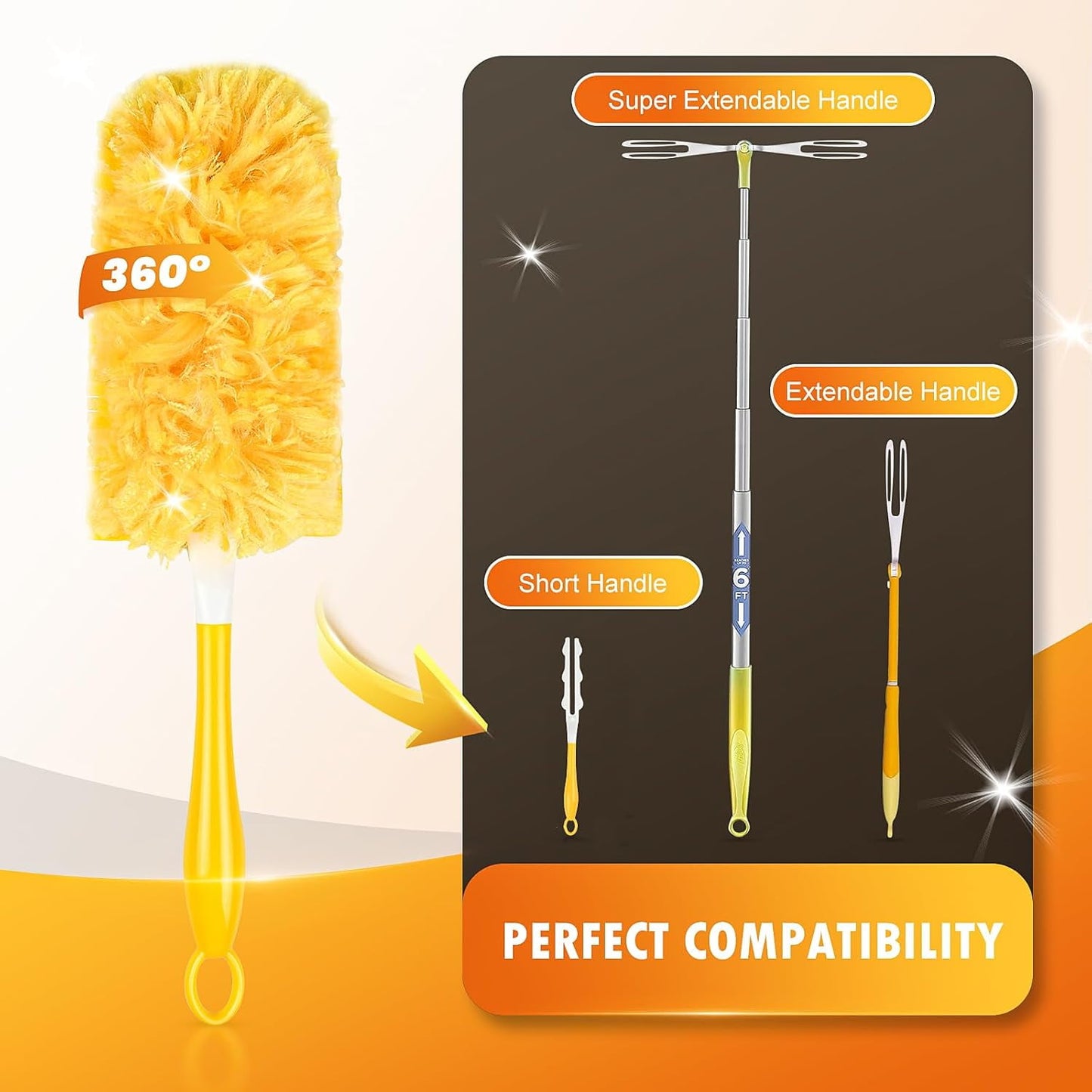 Clnez Duster Refills 360 for Swiffer 50 pcs & Handle & Extendable Handle*1 Disposable Feather Duster Multi Surface Refills