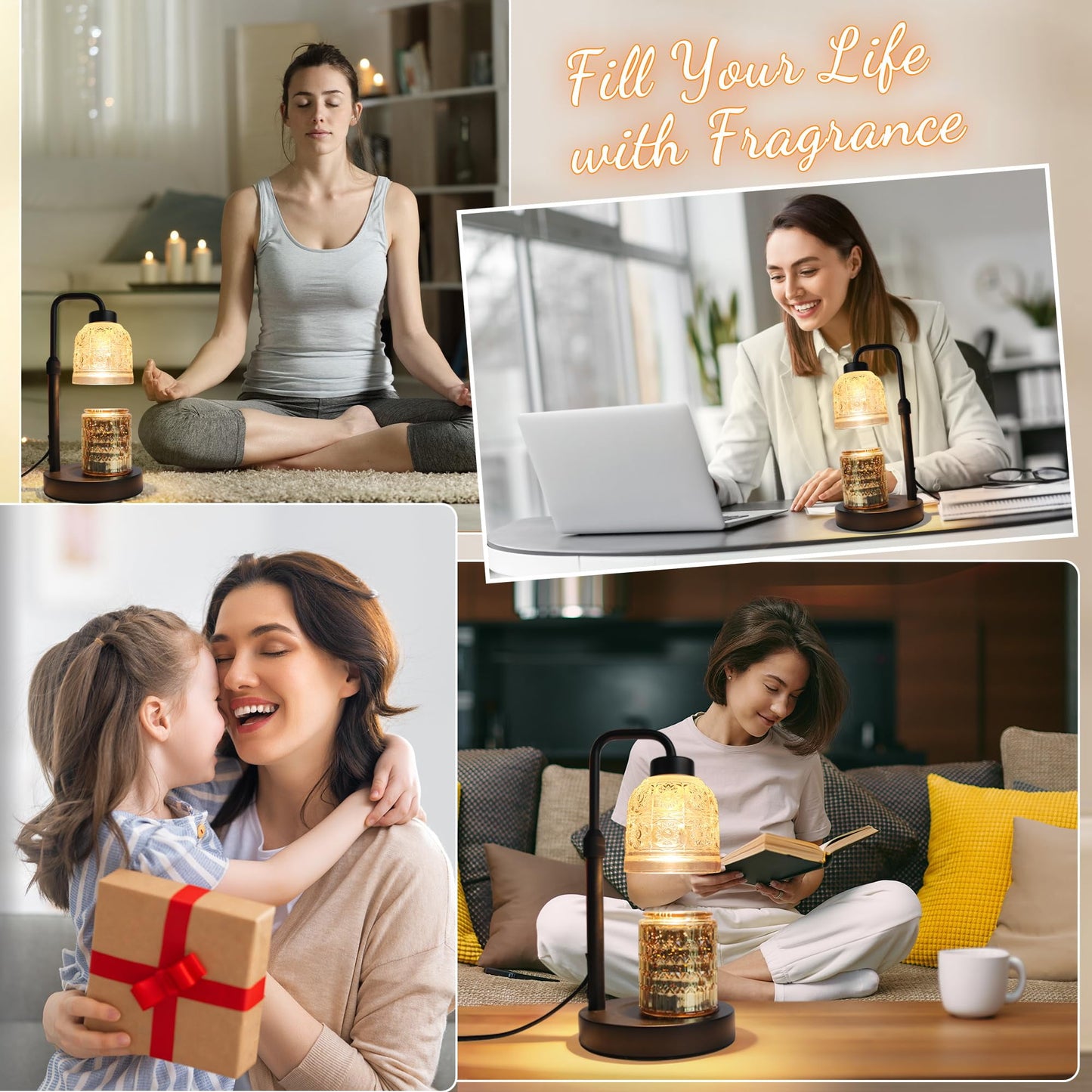 Candle Warmer Lamp with Timer, Dimmable Candle Warmer Lamp, Adjustable Height Candle Lamp, Electric Candle Lamp Warmer with 2 Bulbs, Present for Mom Mother's Day Christmas Home Decor - Black