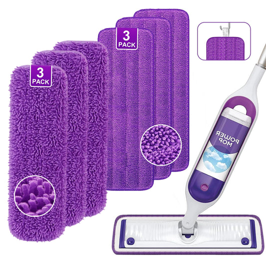 Clnez 6-Pack Reusable Microfiber Mop Pads for PowerMop – Machine Washable Wet Mop Refills for Hardwood Floors – Fits 13”–15” Spray Mops