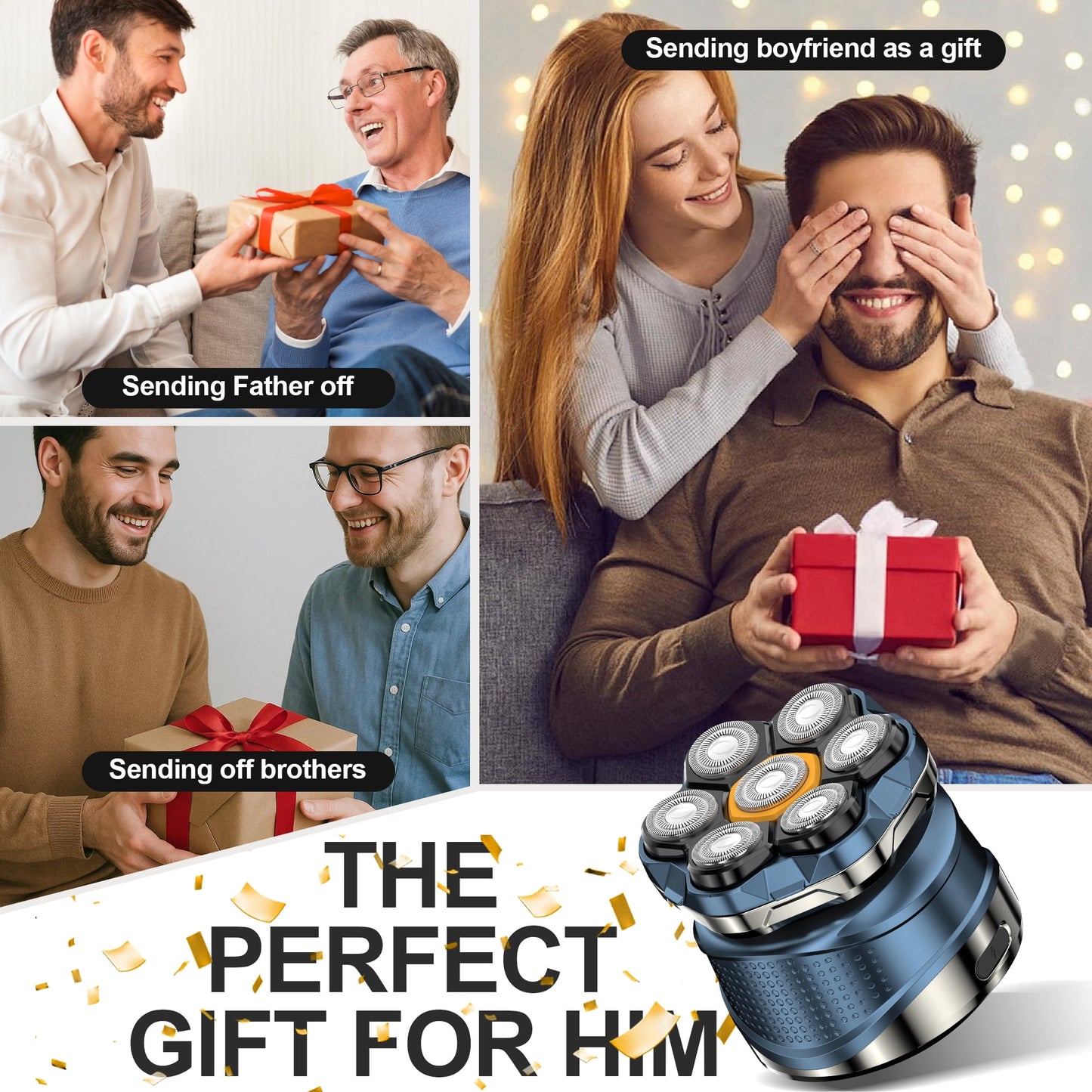 Head Shaver for Bald Men: Electric Bald Razor -IPX7 Wet & Dry Shaving- 7 Floating Heads for Ultimate Comfort - Rechargeable Grooming Kit for Scalp/Face/Beard -Ergonomic Grip