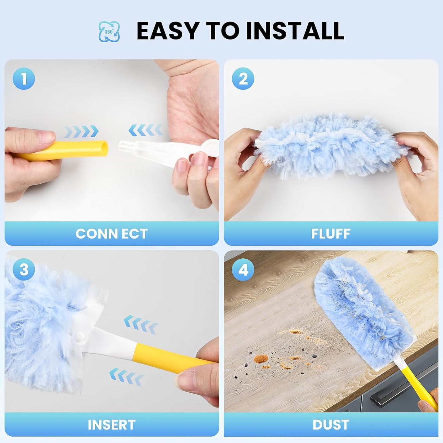 30 Count Heavy Duty Duster Compatible with Swiffer Duster, Disposable Microfiber Duster Refills with 1 Short Handle and 1 Extendable Handle