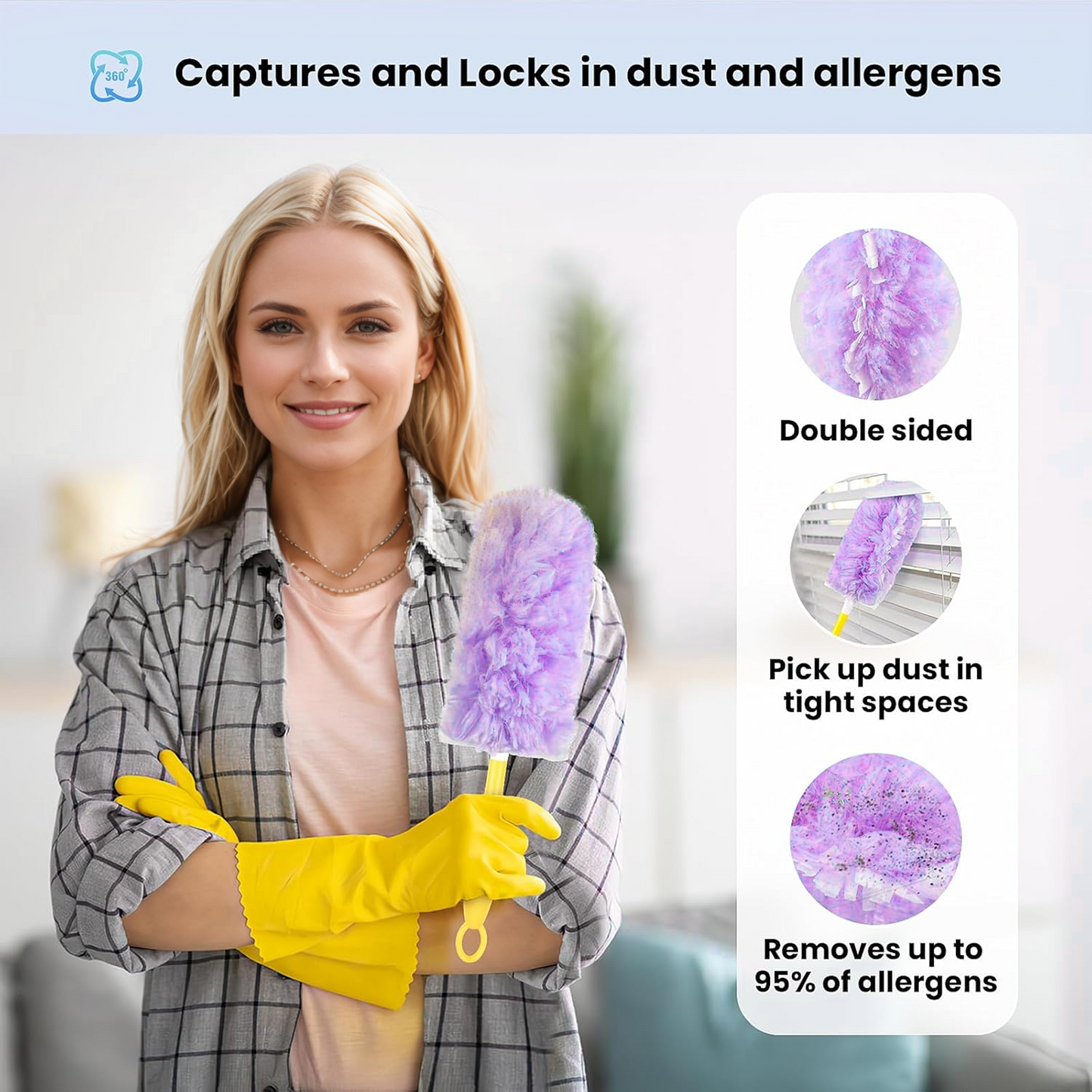 Clnez Duster Refills 360 for Swiffer 30 pcs & Handle & Extendable Handle*1 Disposable Feather Duster Multi Surface Refills(Purple)