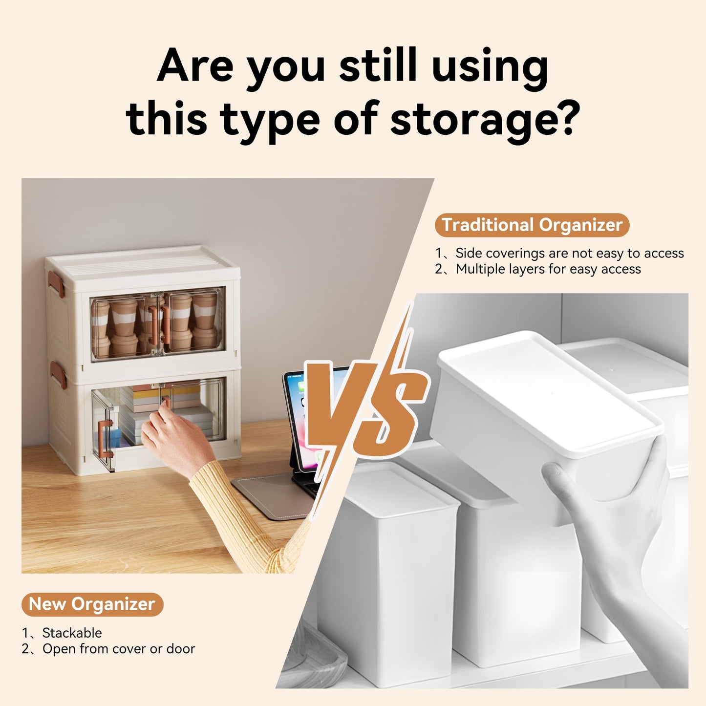 4-Pack Stackable Storage Bins with Clear Doors and Lids - 4-Tier Organizer for Office, Home, or Classroom - Space-Saving and Durable Desktop Storage Solution