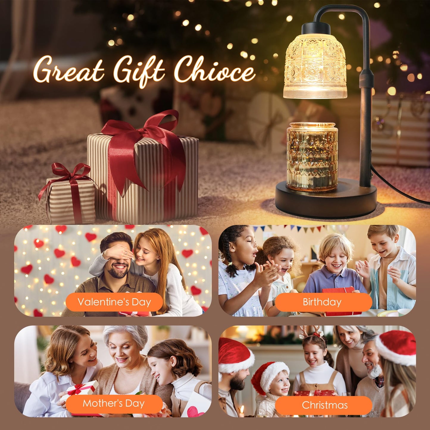 Candle Warmer Lamp with Timer, Dimmable Candle Warmer Lamp, Adjustable Height Candle Lamp, Electric Candle Lamp Warmer with 2 Bulbs, Present for Mom Mother's Day Christmas Home Decor - Black