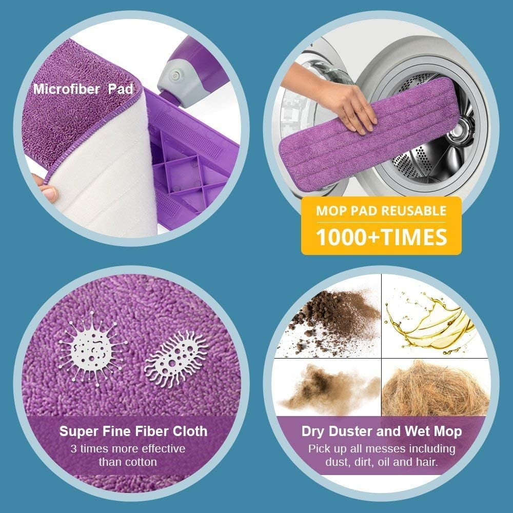 Clnez Floor Spray Mop  Included Refillable 700Ml Capacity Bottle and Reusable Machine Washable Microfiber Pad