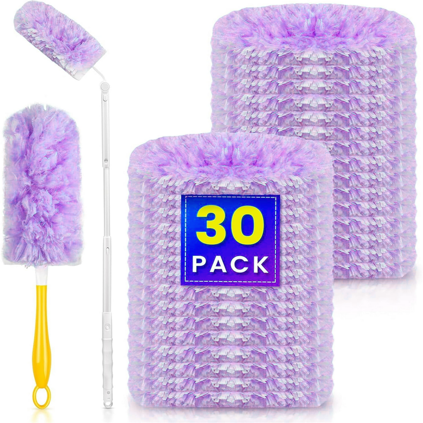 Clnez Duster Refills 360 for Swiffer 30 pcs & Handle & Extendable Handle*1 Disposable Feather Duster Multi Surface Refills(Purple)