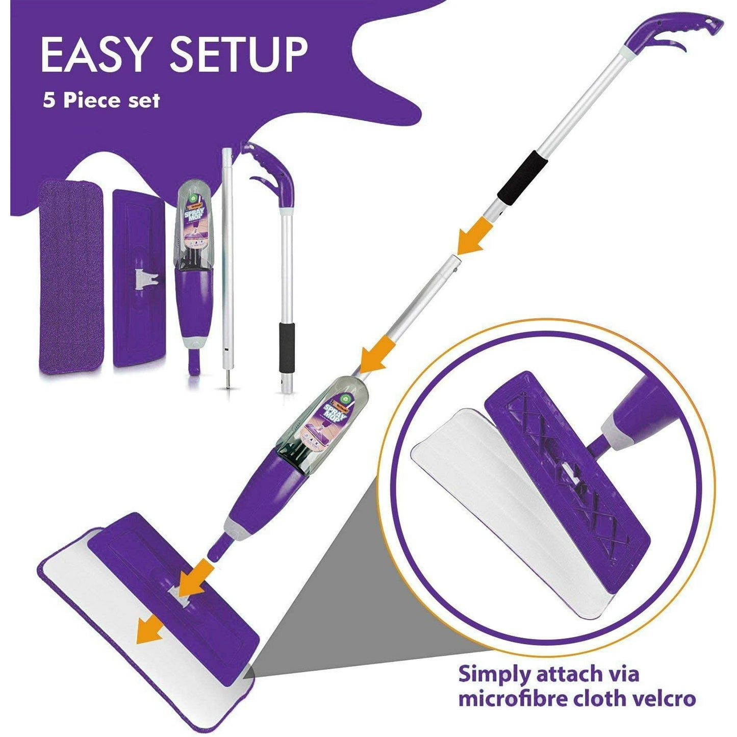 Clnez Floor Spray Mop  Included Refillable 700Ml Capacity Bottle and Reusable Machine Washable Microfiber Pad