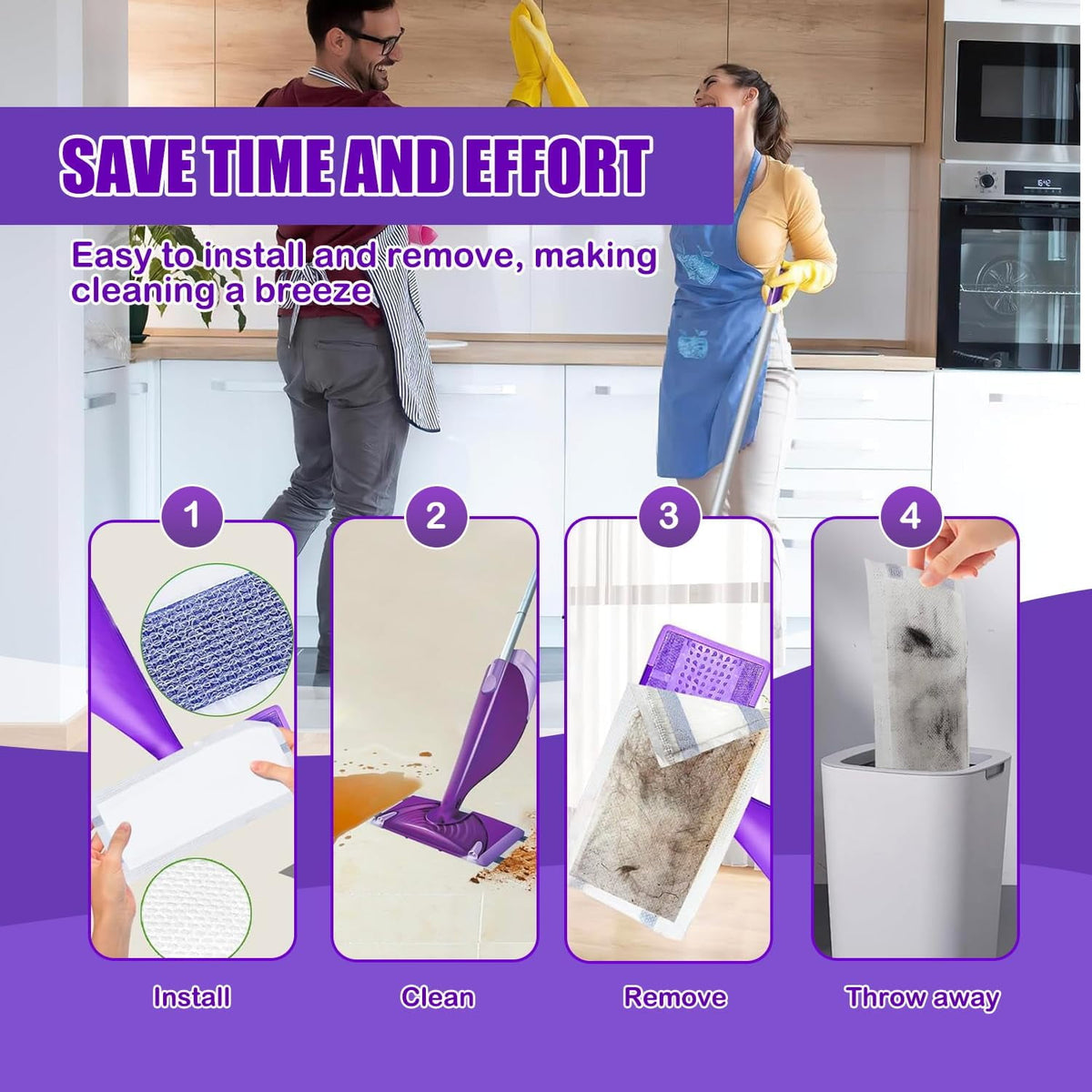 32 Pack Disposable Wet Jet Mop Pads, Compatible with Swiffers WetJet Refills, Thick & Absorbent Microfiber for Multi-Surface Floor Cleaning