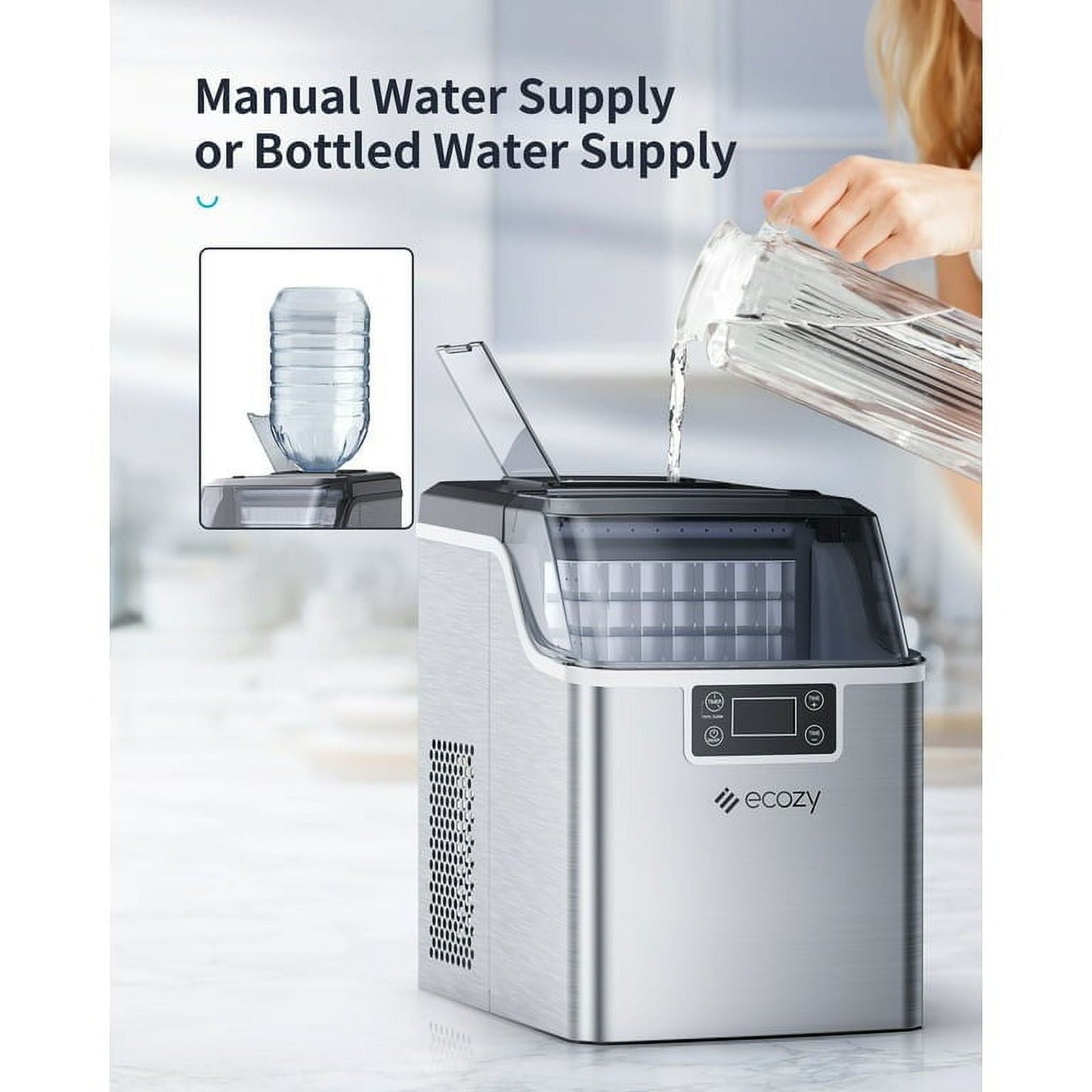 Ecozy EZ-IM-SS440A-USSV0 Countertop Ice Maker, 44lbs per Day