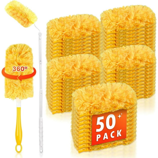 Clnez Duster Refills 360 for Swiffer 50 pcs & Handle & Extendable Handle*1 Disposable Feather Duster Multi Surface Refills