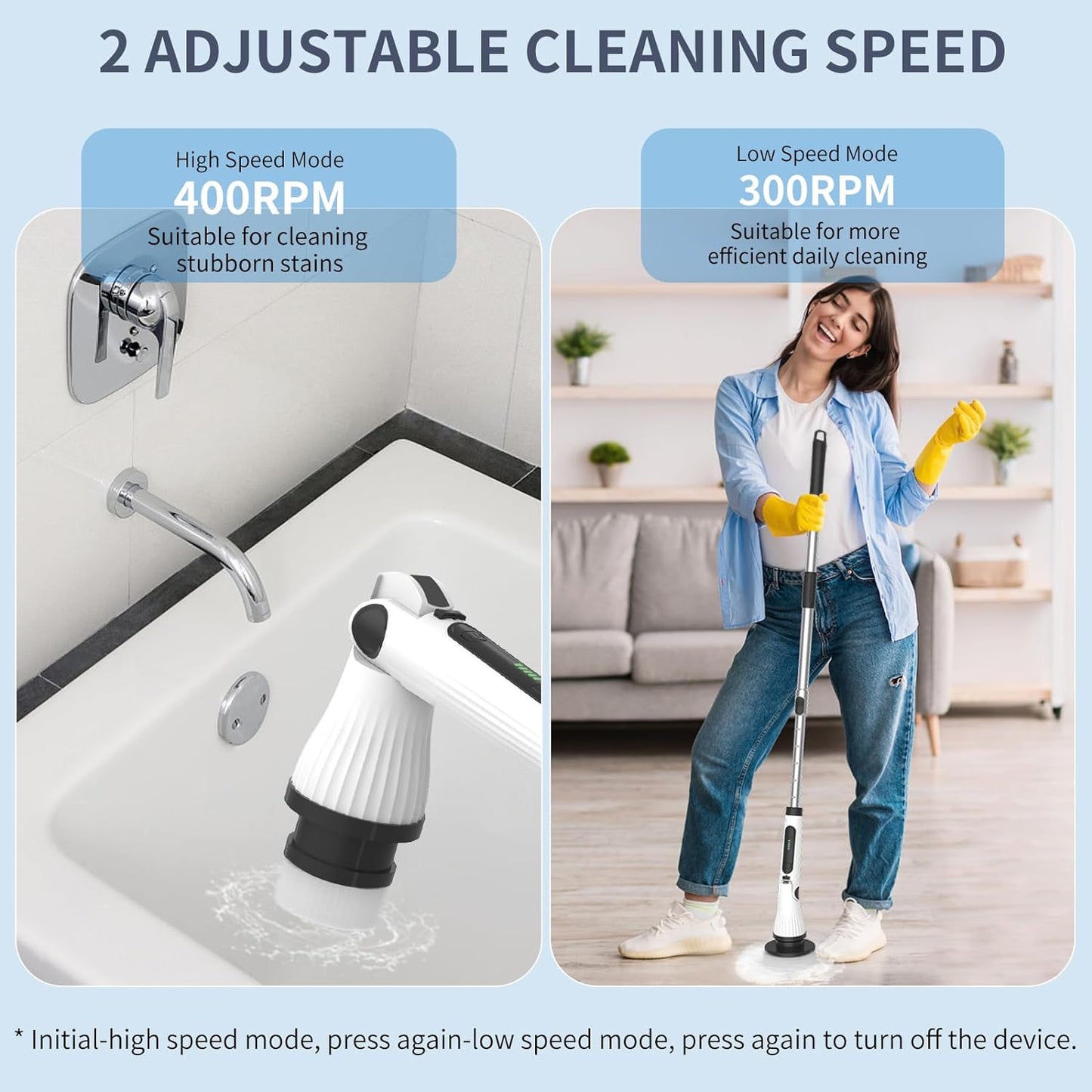 Electric Spin Scrubber, ClnEZ Cordless Cleaning Brush Waterproof with Replaceable Brush Heads, 54.7 inch Adjustable Extension Arm for Bathroom Tub Tile Floor