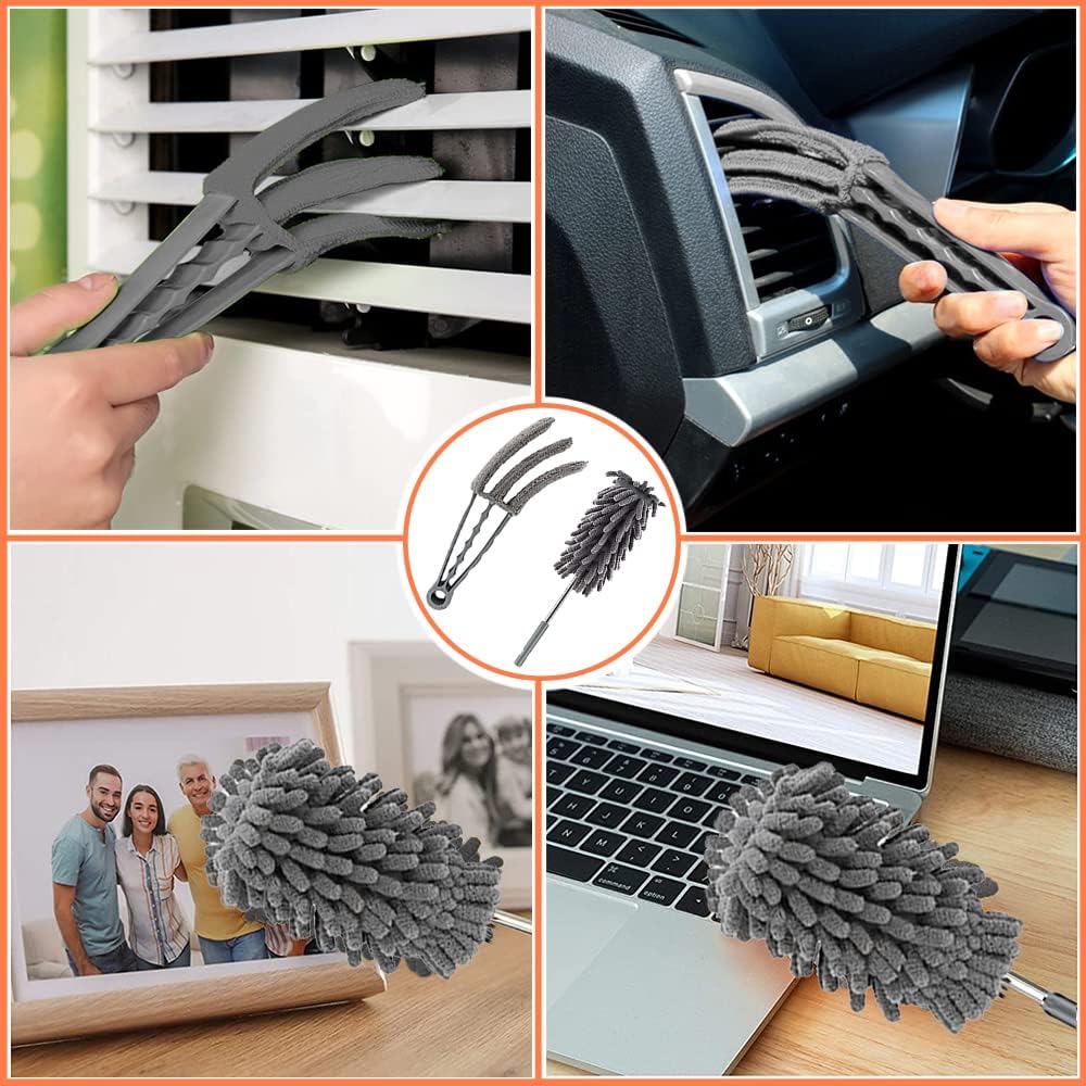 Cleanse Home 9PCS Microfiber Duster with Detachable Extension Pole(Stainless Steel) 30-100" Duster Cleaning Kit