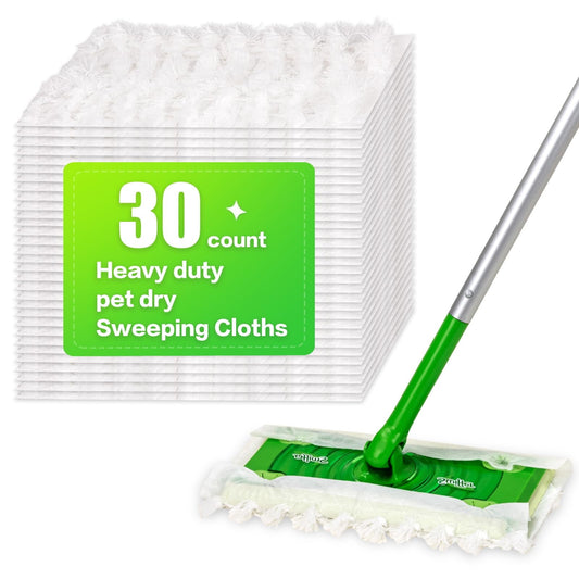 Clnez Heavy Duty Dry Sweeping Cloths for Swiffer Sweeper Mop, Microfiber Duster Mop Pads Refills for Cleaning Hardwood Floor Dust and Pet Hair, Disposable (30Pcs)