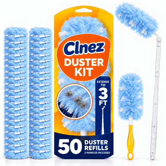 50 Count Heavy Duty Duster Compatible with Swiffer Duster, Disposable Microfiber Duster Refills with 1 Short Handle and 1 Extendable Handle