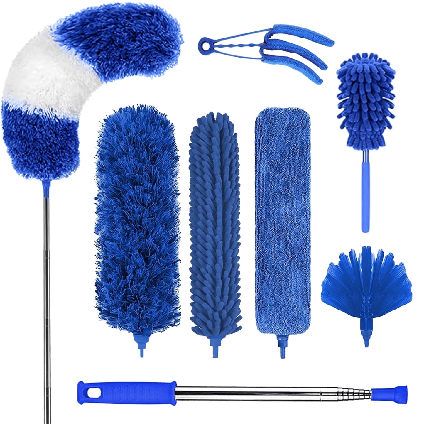 Clnez Microfibre Duster for high Ceilings, Duster for Cleaning Fan Cobweb, 100" Telescopic Extension Pole kit, Reusable Duster, Washable Lightweight Duster for Ceiling Fan webs, Blinds